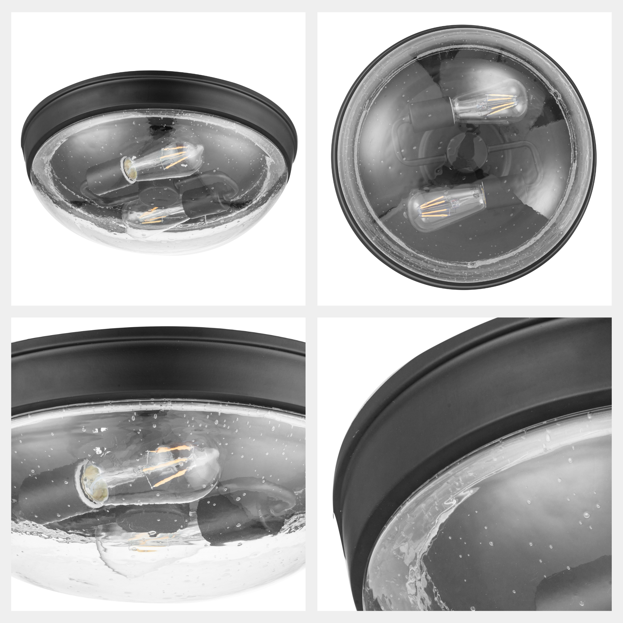 Madalyn Dome Flushmount Light Fixture - Clear Seeded Glass with Espresso Finish | Modern Ceiling Lighting for Bedroom, Kitchen & Dining Room