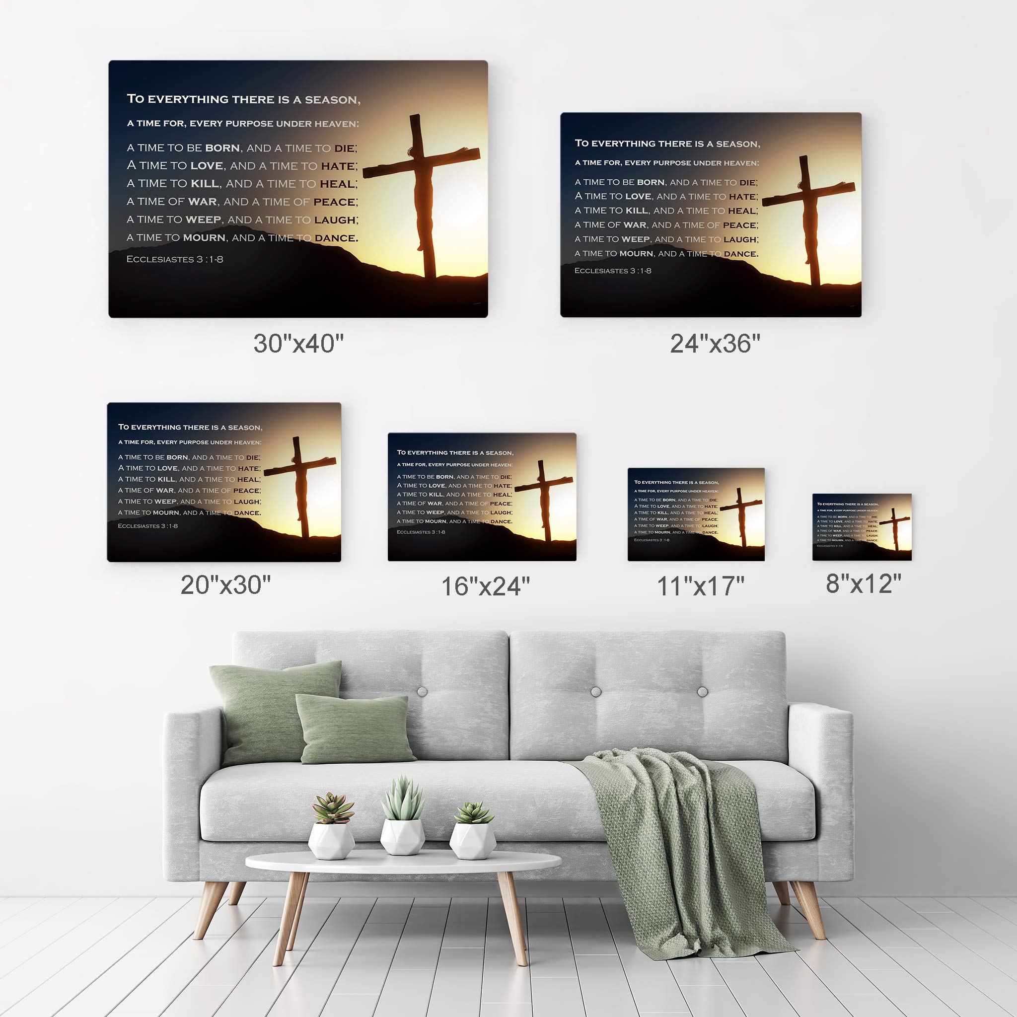 Smile Art Design Scripture Bible Verse Wall Art - Metal Print Ecclesiastes 3:1-8 'To Everything There is a Season' - Jesus Cross Religious Decor for Living Room, Bedroom - Christian Gift Ready to Hang (20x30) - Perfect for Home Worship, Church Decor & Inspirational Gifts