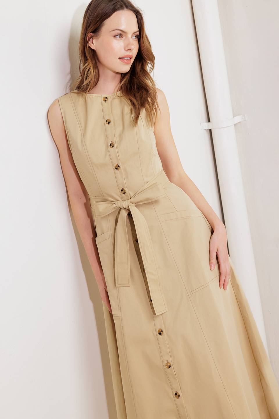 MAISIE MIDI DRESS in Beige - Elegant Casual Summer Dress for Women | Perfect for Beach Vacations, Brunch Dates & Office Wear