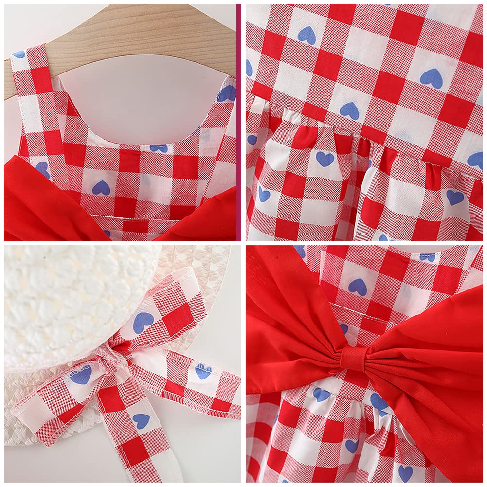 ODASDO Toddler Girls Summer Sleeveless Bow Dress & Straw Hat 2-Piece Set - Cute Infant Baby Sundress for Beach, Party & Photo Shoots