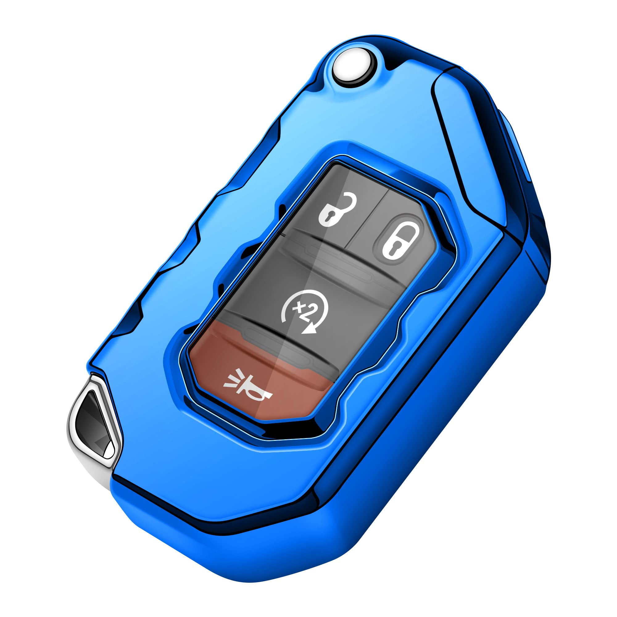 Premium Soft Full Protection Key Fob Cover for Jeep Wrangler JL/JLU & Gladiator JT (2018-2023) - Compatible with Sahara, Rubicon Models - Durable Key Shell Case (Blue) - Perfect for Off-Road Adventures & Daily Protection