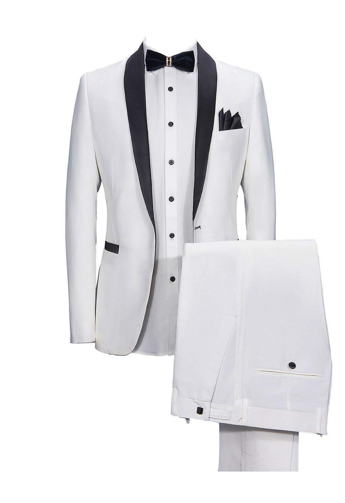 Men's Slim Fit Single Breasted Tuxedo Suit Set - Black & White Shawl Lapel Blazer & Dress Pants for Weddings, Prom & Formal Events