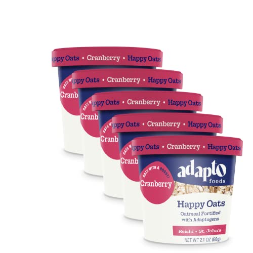 Organic Cranberry Instant Oatmeal Cups (5-Pack) - Adaptogen Boosted with Reishi & St. John's Wort - Quick Breakfast, Healthy Snack for Busy Mornings, Work or Travel