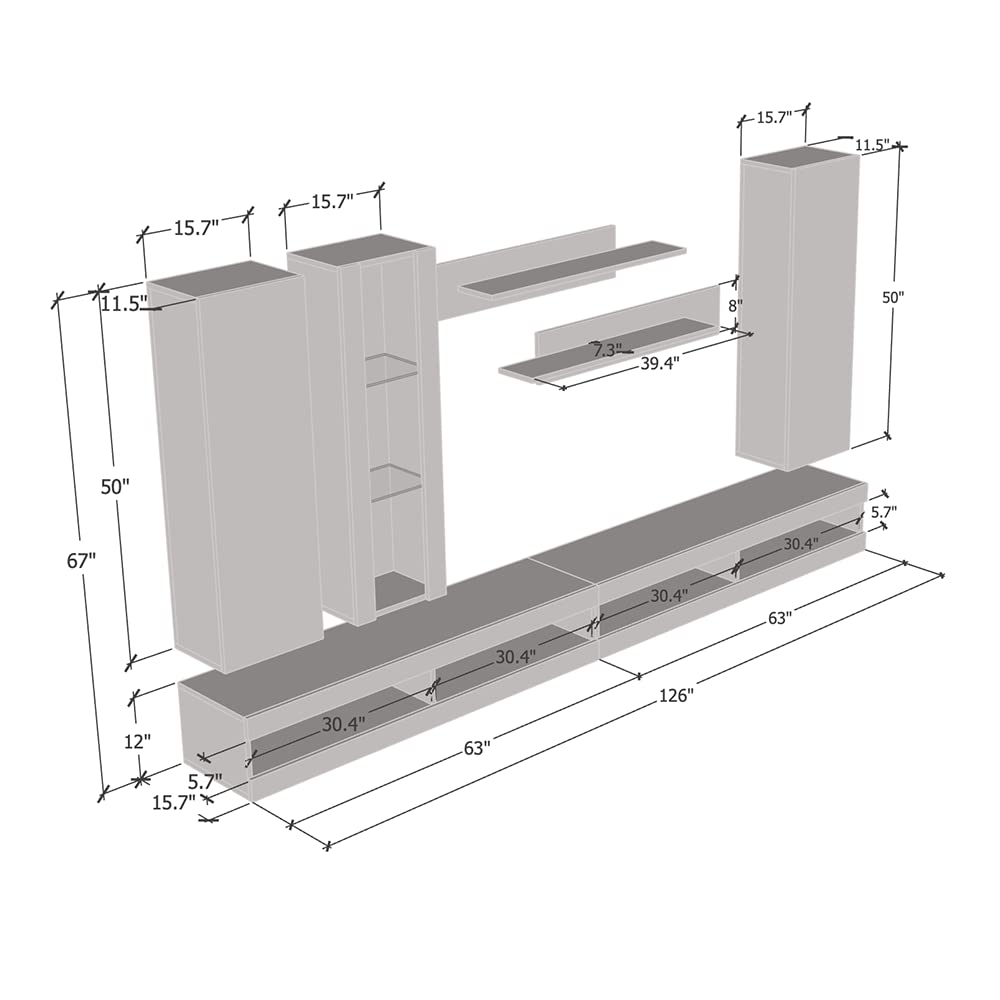 Modern Gray Wall-Mounted TV Stand with Storage & LED Lights - Meble Fly E34 Entertainment Center for Living Room & Bedroom - Space-Saving Console with Shelves (EF4) - Perfect for Small Spaces & Home Theater Setups