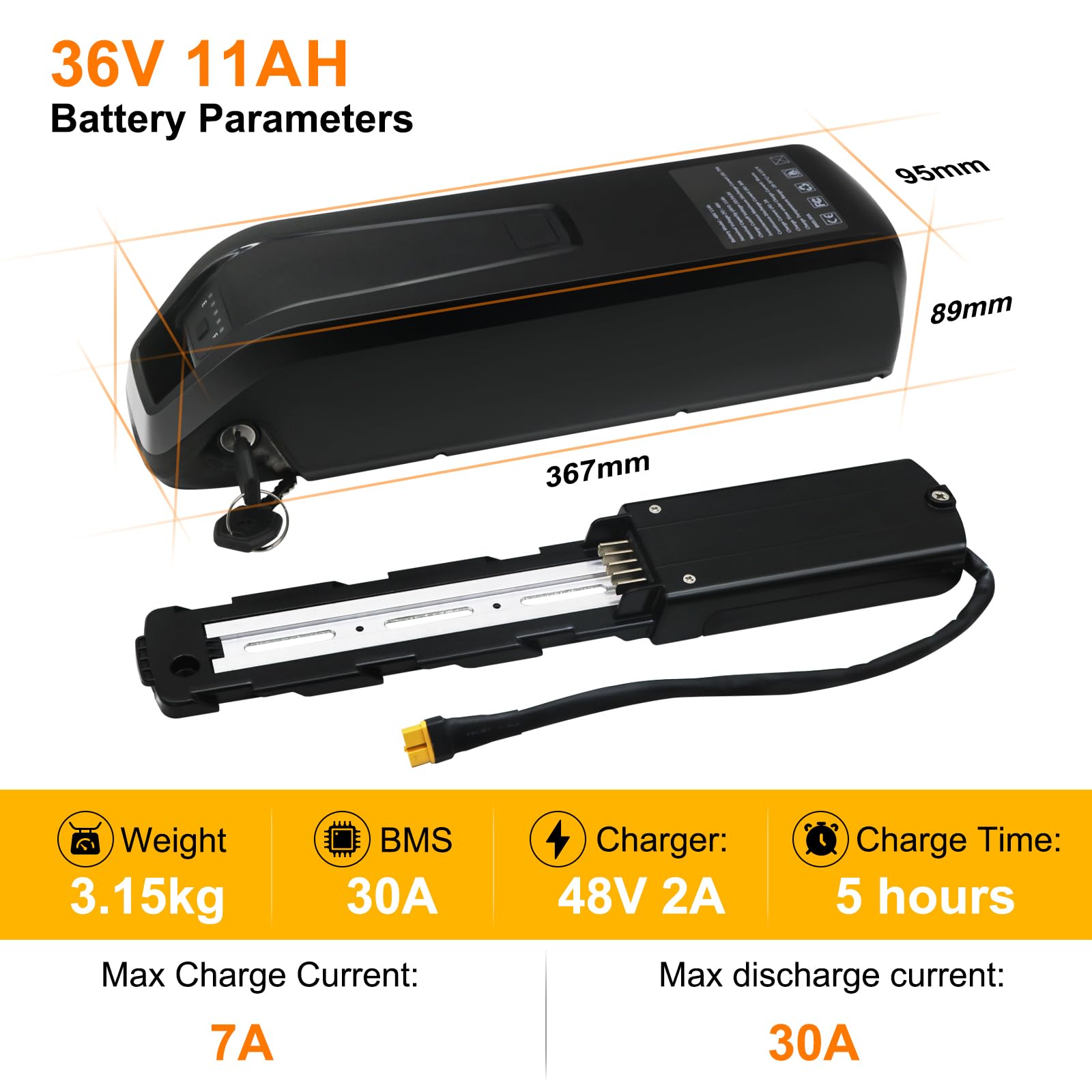 36V 48V Lithium Battery for Electric Bike - 11Ah 17Ah Ebike Battery with 2A Fast Charger, 30A BMS, USB Output & LED Indicator | Compatible with 0-1400W Motors | Safe Lock & Base Included | Perfect for Commuting, Mountain Biking & Urban Travel (36V 11Ah)