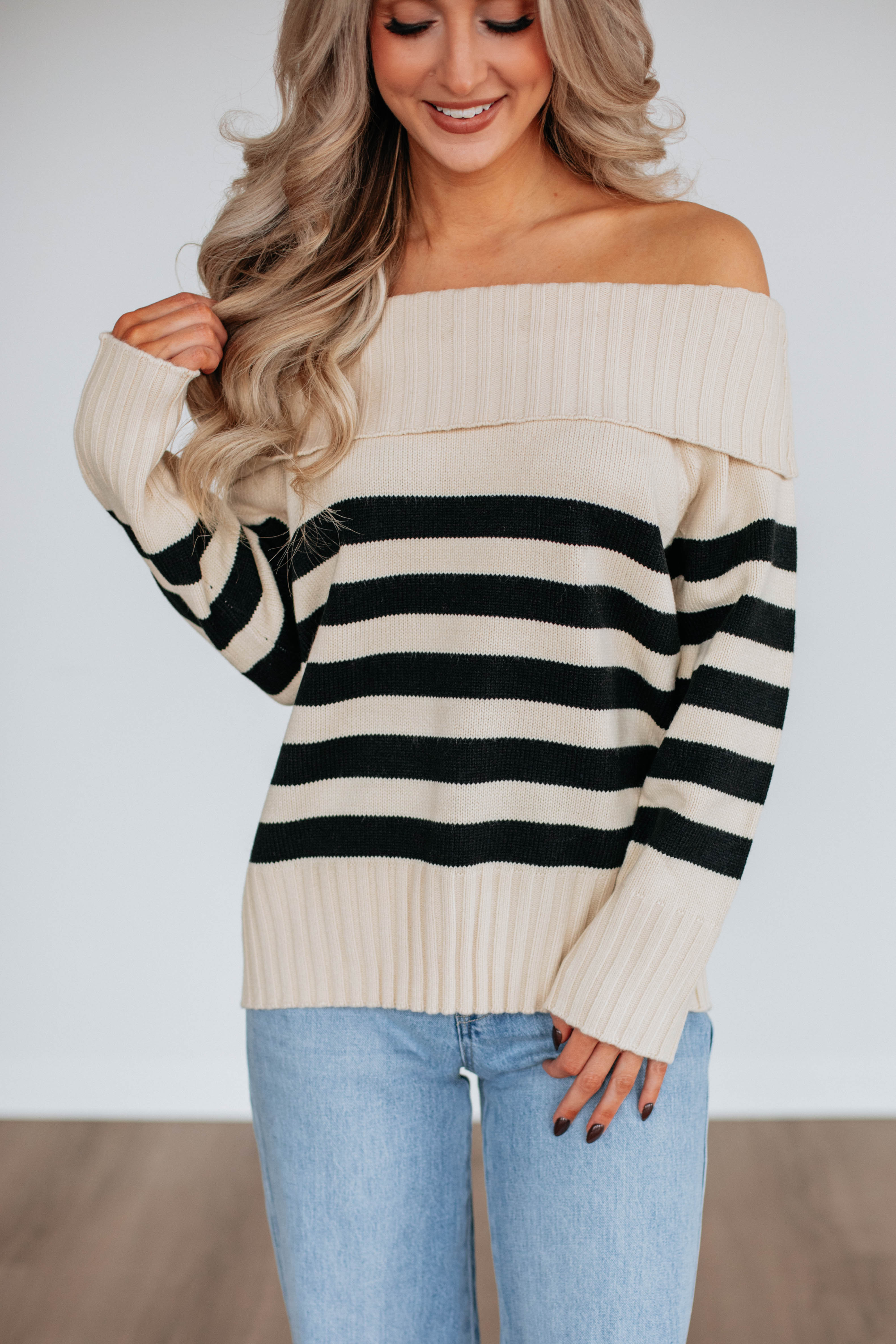 Chantelle Women's Off The Shoulder Knit Sweater - Soft Cream Pullover for Fall & Winter | Casual Outfit, Date Night, Office Wear