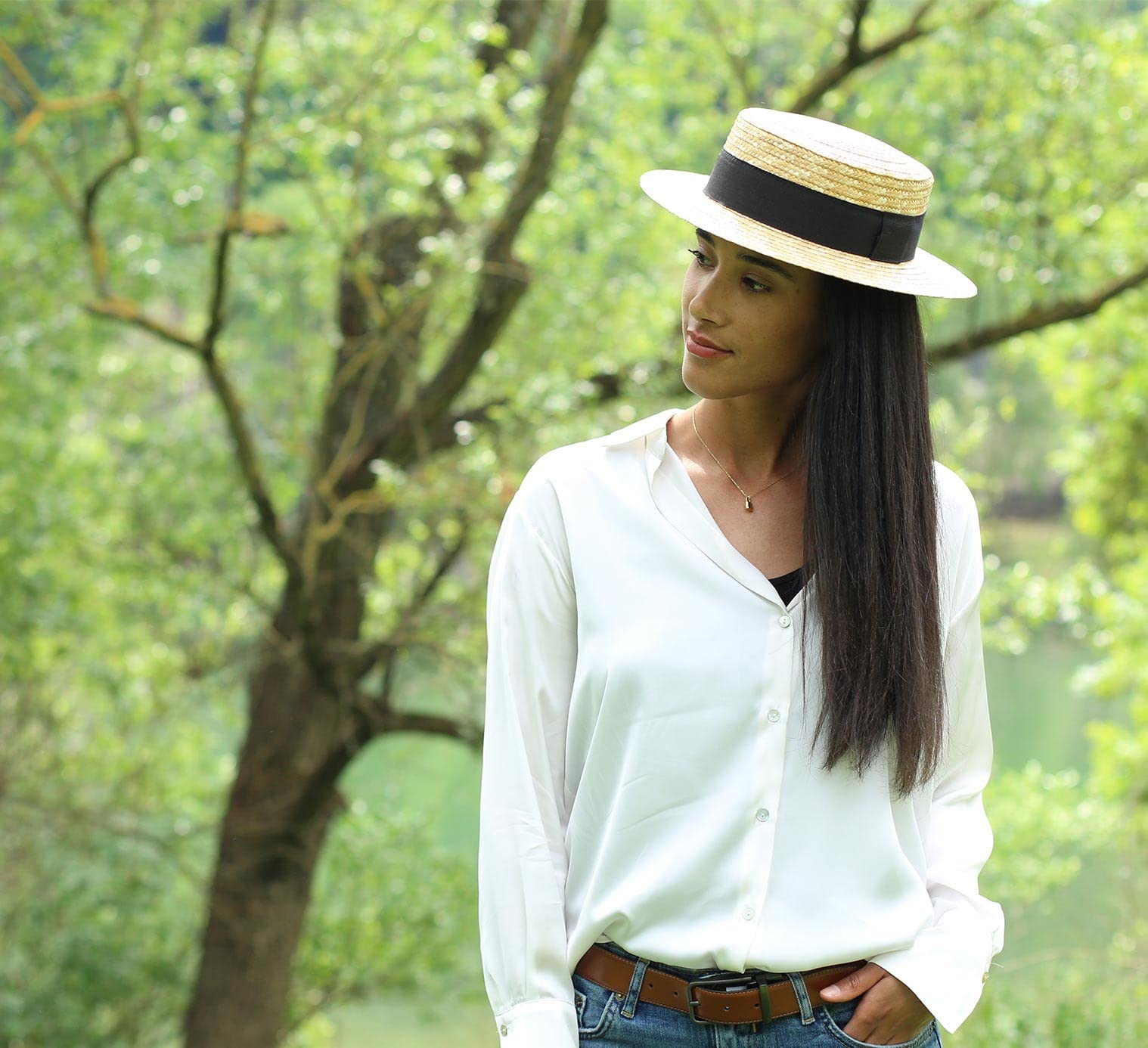 Stylish Gondolier Straw Boater Hat - Classic Summer Sun Hat for Men & Women - Perfect for Outdoor Events, Beach Vacations, and Fashion Accessories