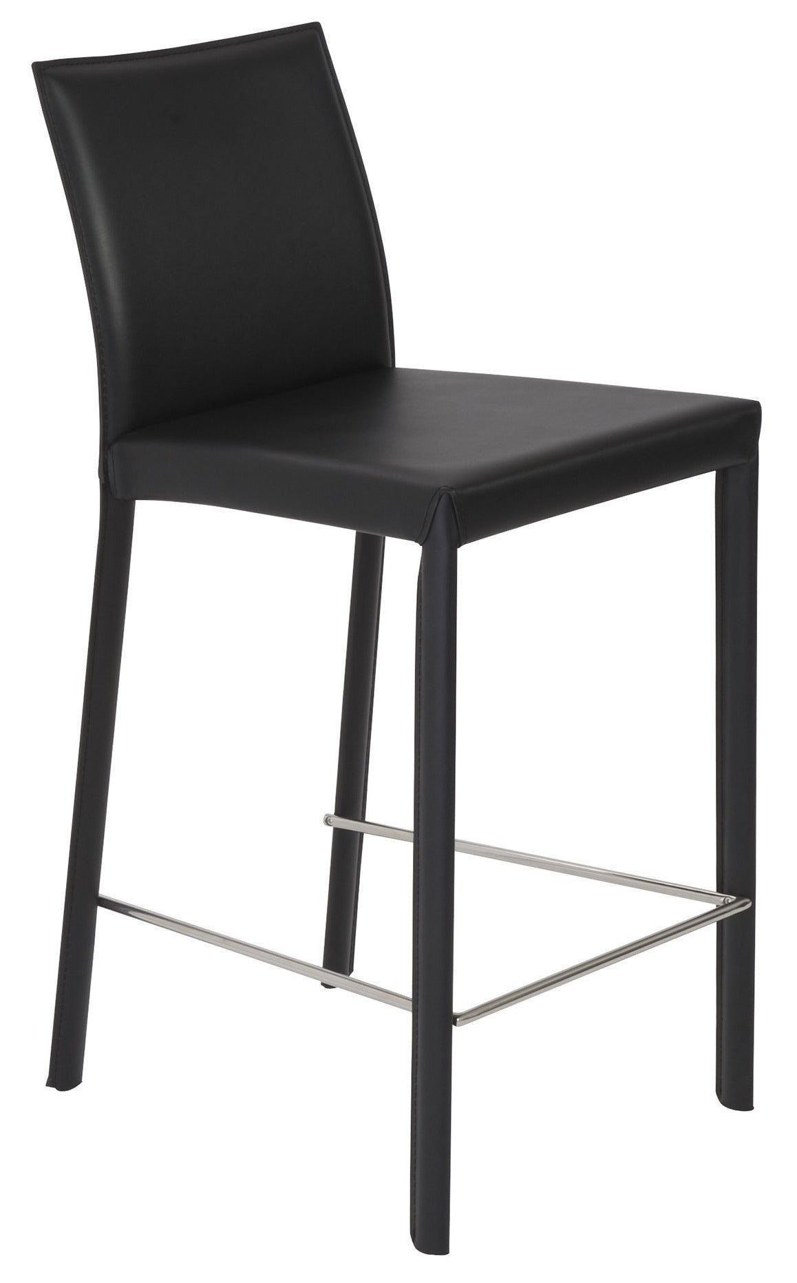 Hasina Counter Stool Set of 2 - Black Bar Stools with Polished Stainless Steel Footrest - Perfect for Kitchen Island, Breakfast Nook & Home Bar