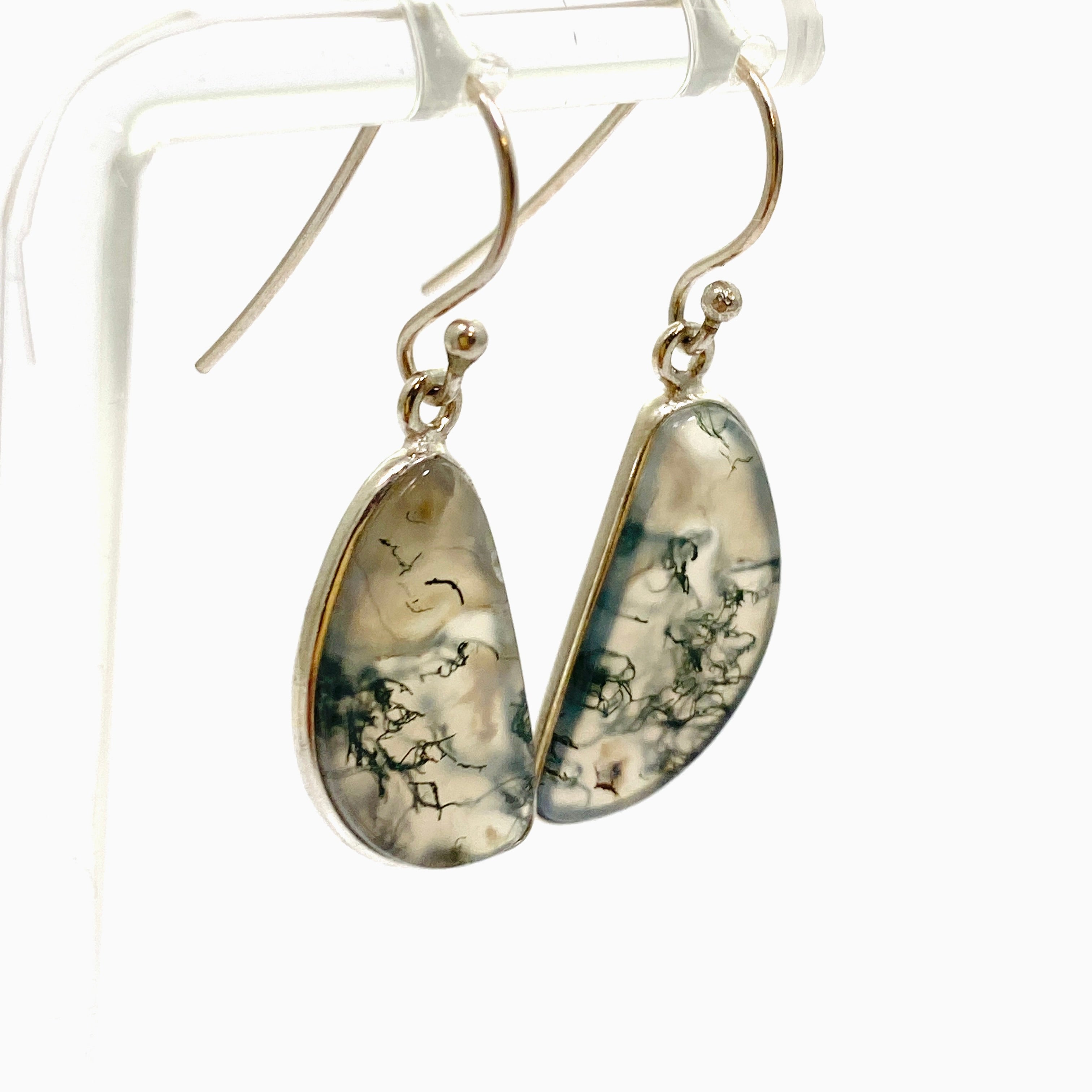 Natural Moss Agate Freeform Cabochon Earrings - Handmade Dangle Earrings for Women - Perfect for Boho Style, Wedding & Everyday Wear - KEGJ1544