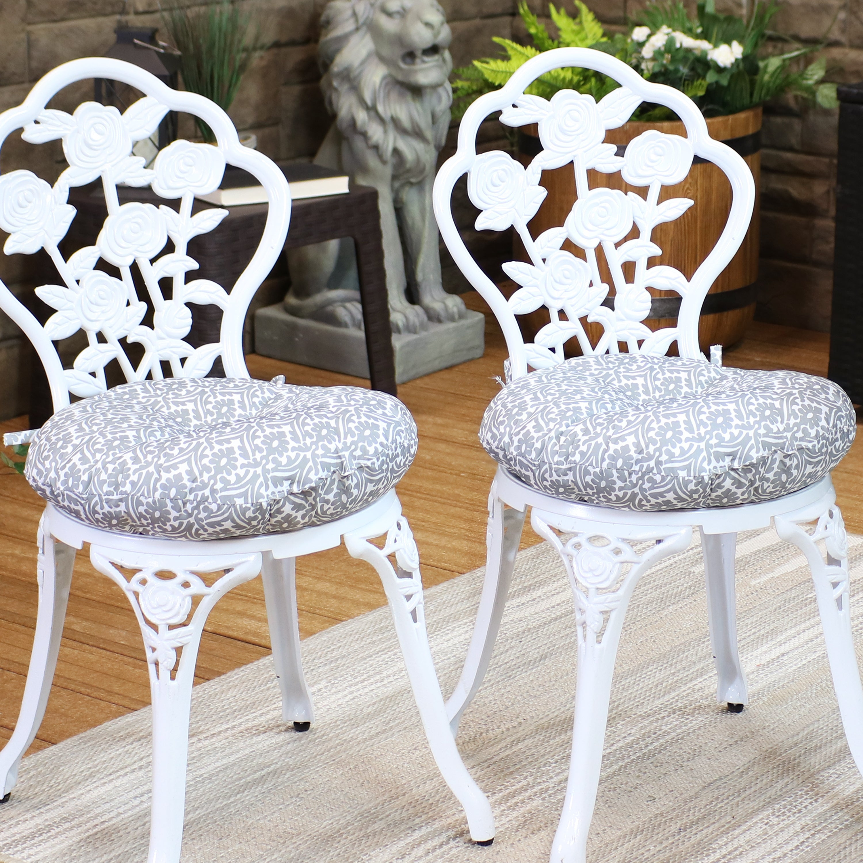 Sunnydaze Polyester Round Bistro Chair Cushions Set of 2 - Waterproof Outdoor Patio Dining Cushions for Garden, Deck, and Poolside Use