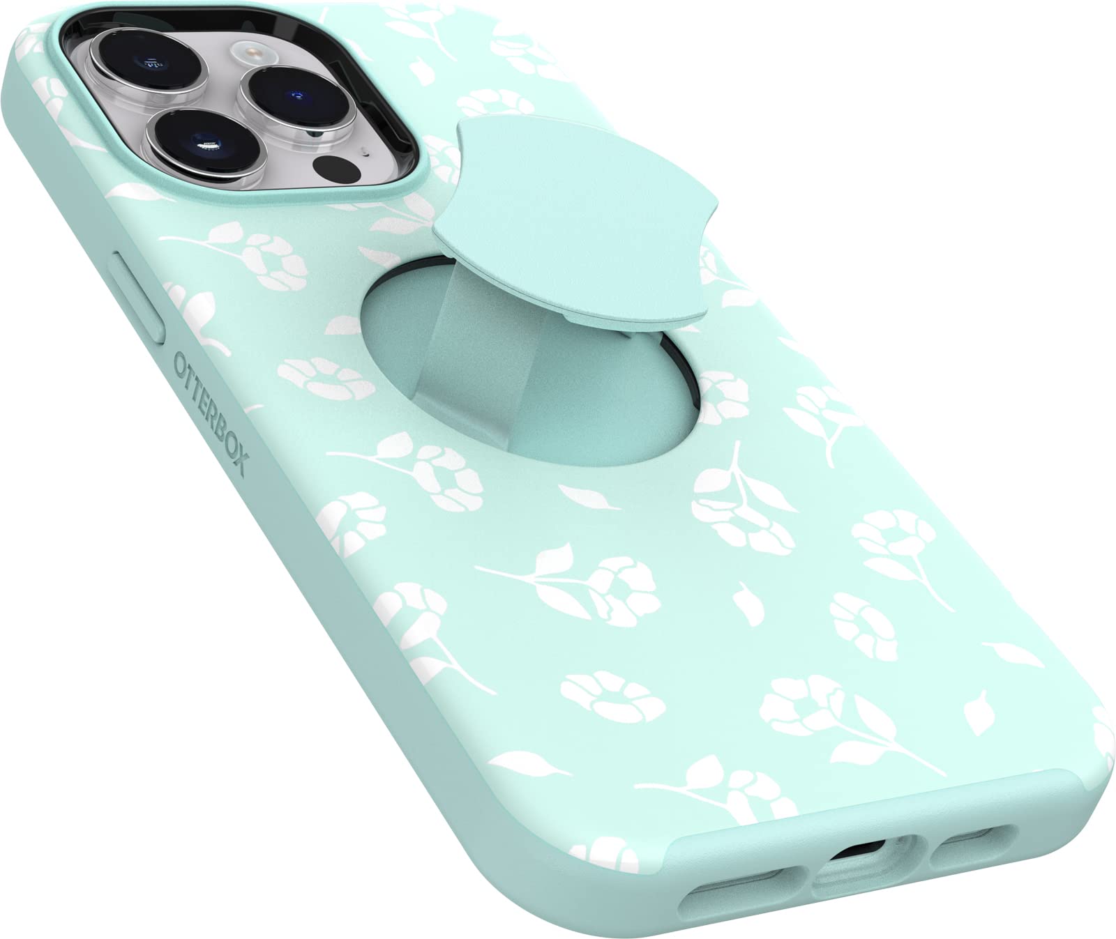 OtterBox iPhone 14 Pro Case - OtterGrip Symmetry Series with Built-in Grip | MagSafe Compatible | Raised Edges for Camera & Screen Protection | Blue Poppies by the Sea Design | Perfect for Outdoor Activities & Daily Use