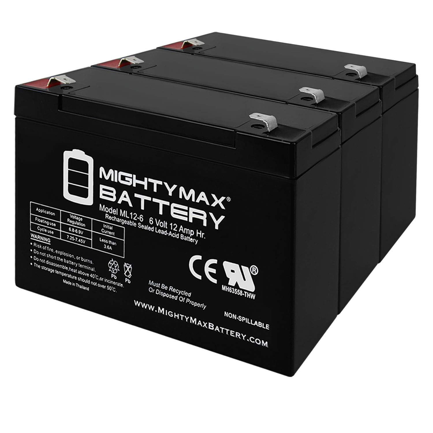 Mighty Max 6V 12AH F2 Replacement Battery for APC Back-UPS BK800-3 Pack - Reliable Backup Power for Home Office, Router, Modem & Electronics During Power Outages