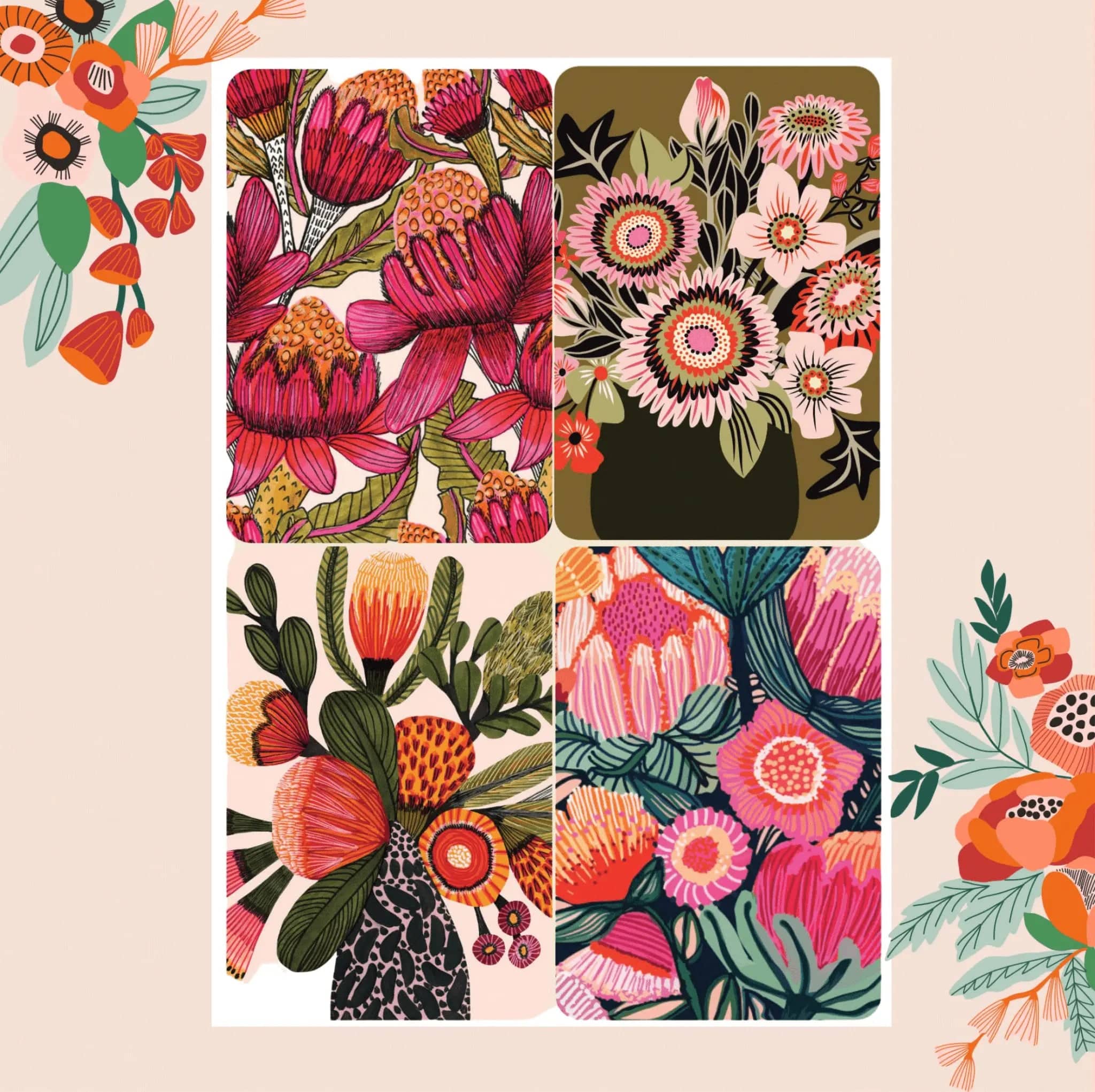 Flowers of Oz Botanical Wall Art Gift Set - 5 Piece Floral Canvas Prints for Home Decor, Living Room & Bedroom Wall Decorations - Perfect Housewarming Gift for Women & Plant Lovers