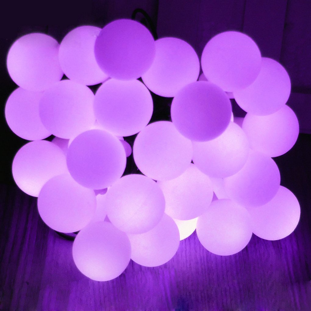 DINOWIN Solar Powered 50 LED Ball String Lights - 23ft/7M Waterproof Fairy Lights for Outdoor Garden, Lawn, Yard, Fence & Christmas Tree Decorations (Purple) | Perfect for Patio Parties, Weddings & Holiday Lighting