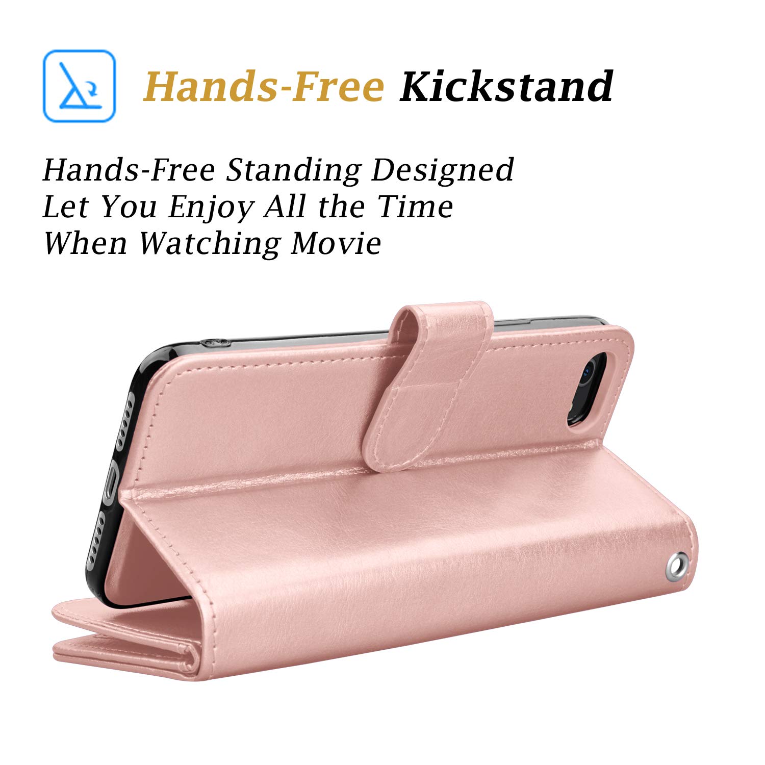 Premium Leather Wallet Case for iPhone SE 2020/iPhone 7/iPhone 8 - RFID Blocking Credit Card Holder with Detachable Magnetic Cover & Kickstand (Rose Gold) | Perfect for Business Travel, Daily Commute & Hands-Free Shopping
