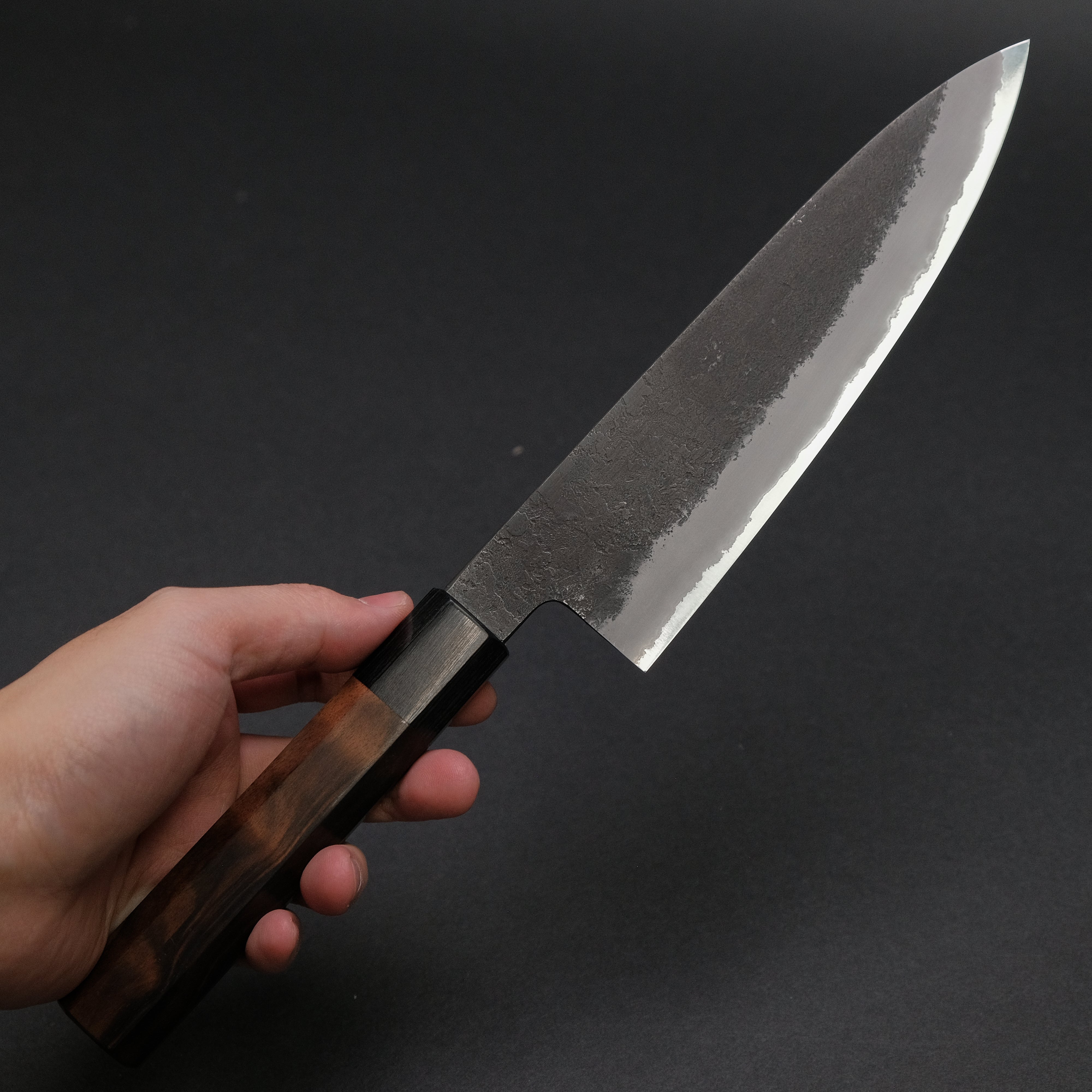 Premium Mutsumi Blue Super Kurouchi Nashiji Gyuto Knife 180mm - Japanese Chef Knife with Ebony Handle for Sushi, Meat Cutting & Professional Cooking