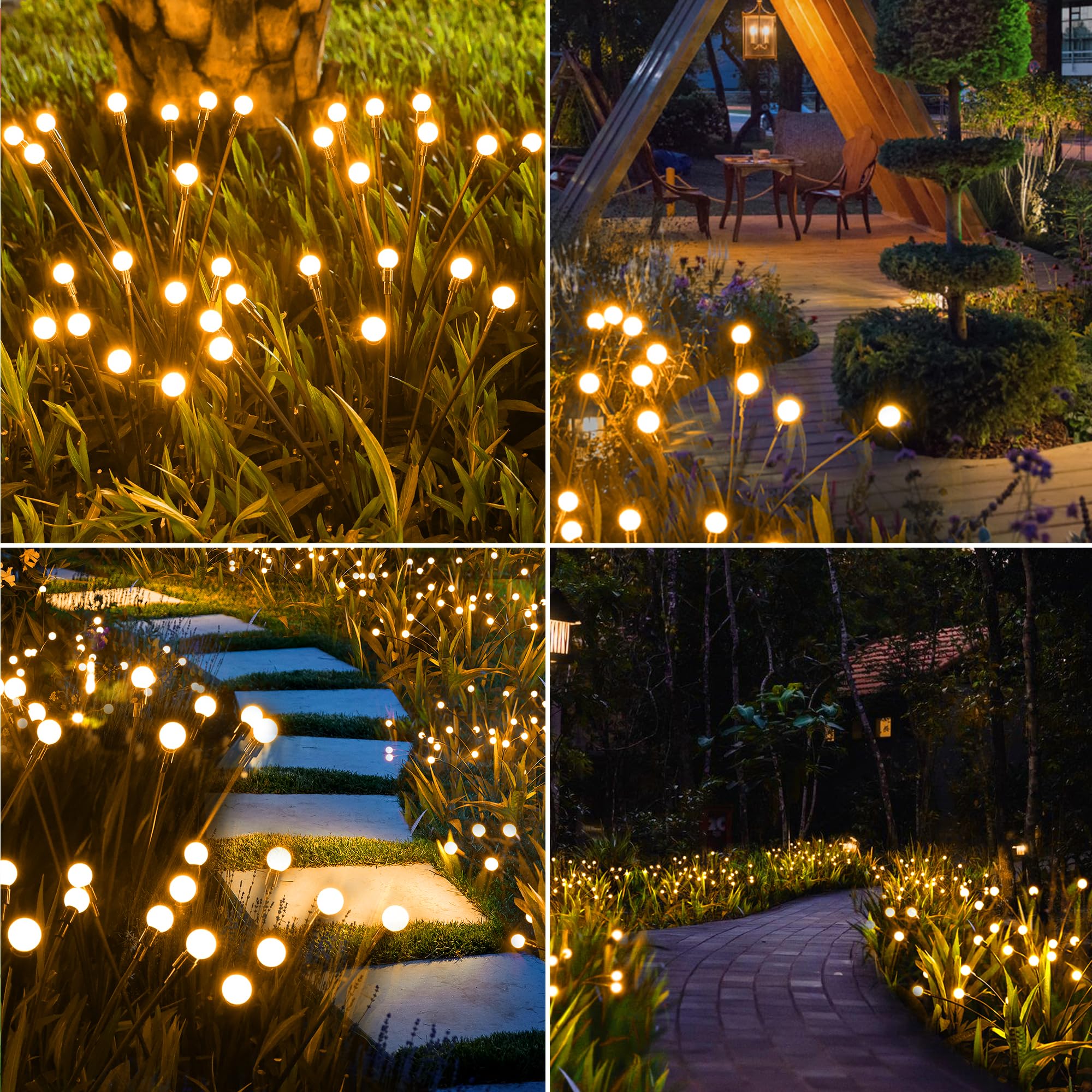 BrizLabs 4 Pack 32 LED Solar Garden Lights - Waterproof Firefly Solar Pathway Lights with 2 Modes (Warm White) for Outdoor Yard, Walkway, Patio Decor | Perfect for Landscape Lighting, Garden Accents & Evening Ambiance