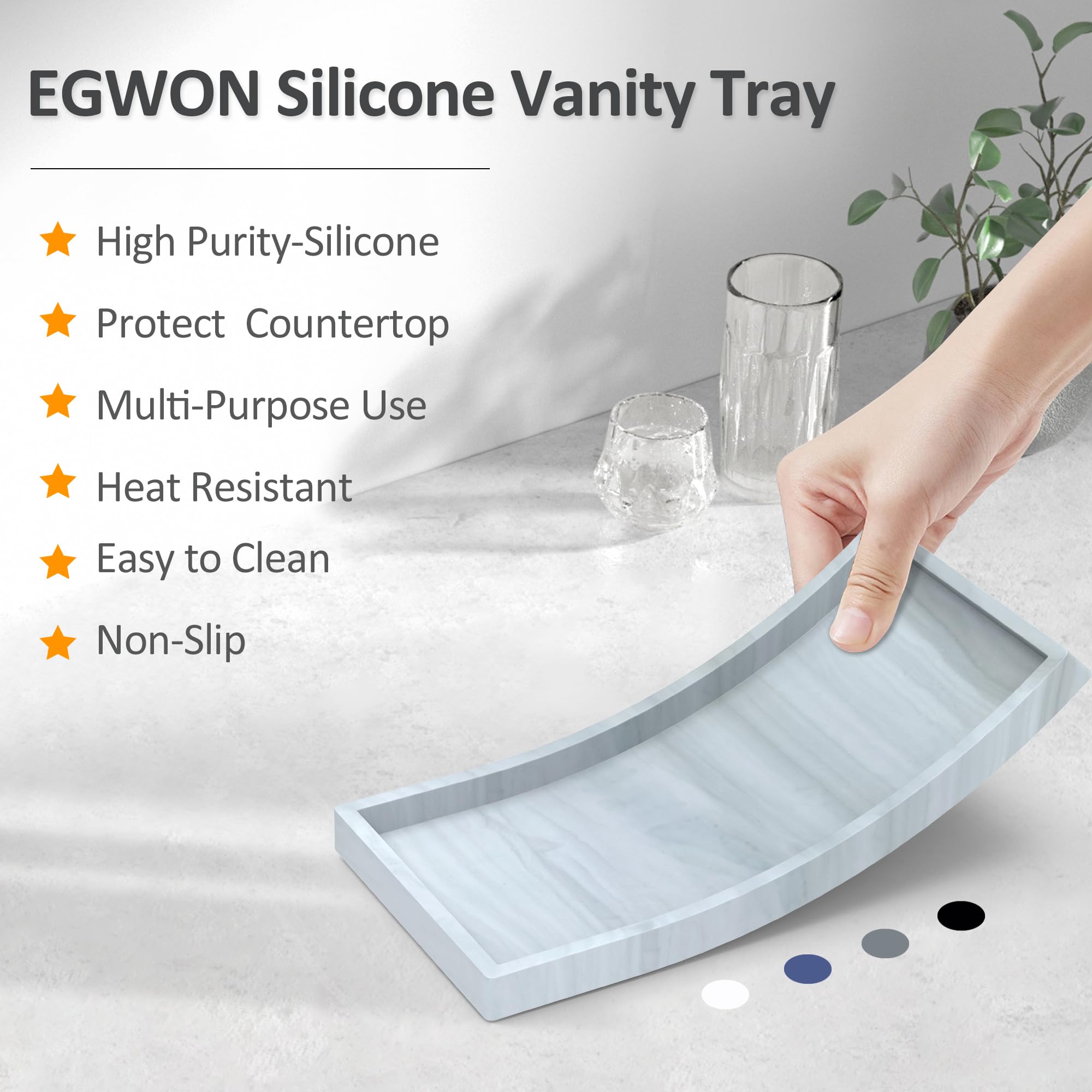 EGWON Shatterproof Silicone Bathroom Vanity Tray - Thick Durable Soap Dispenser & Perfume Organizer for Toilet Tank, Dresser Tops - Perfect for Bathroom Counter, Sink, and Vanity Organization