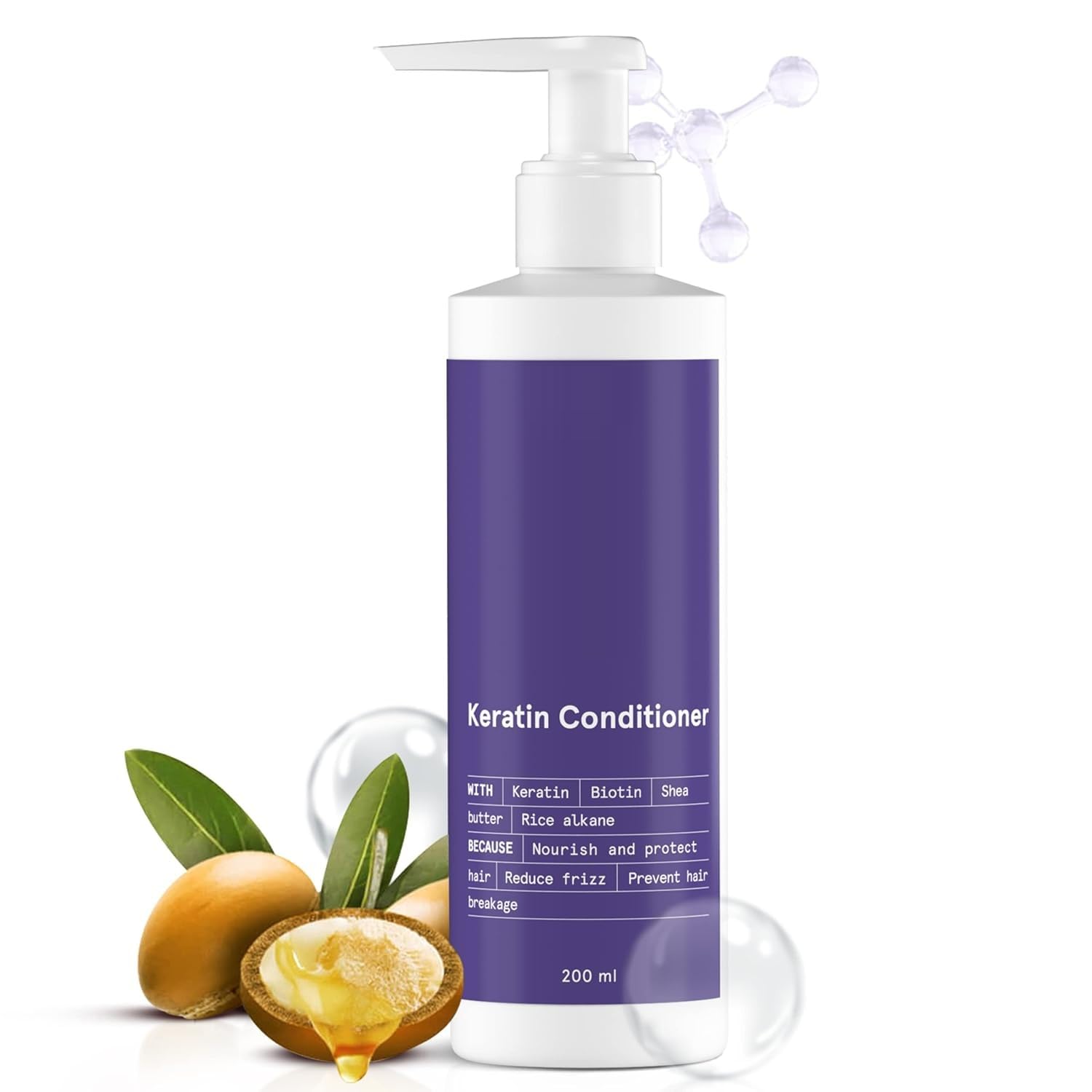 DURJA Keratin Hair Conditioner - Paraben & SLS Free, Anti-Frizz Treatment with Keratin, Silk Protein, Biotin & Shea Butter for Moisture Lock - 200ml - Perfect for Dry, Damaged Hair & Daily Hydration
