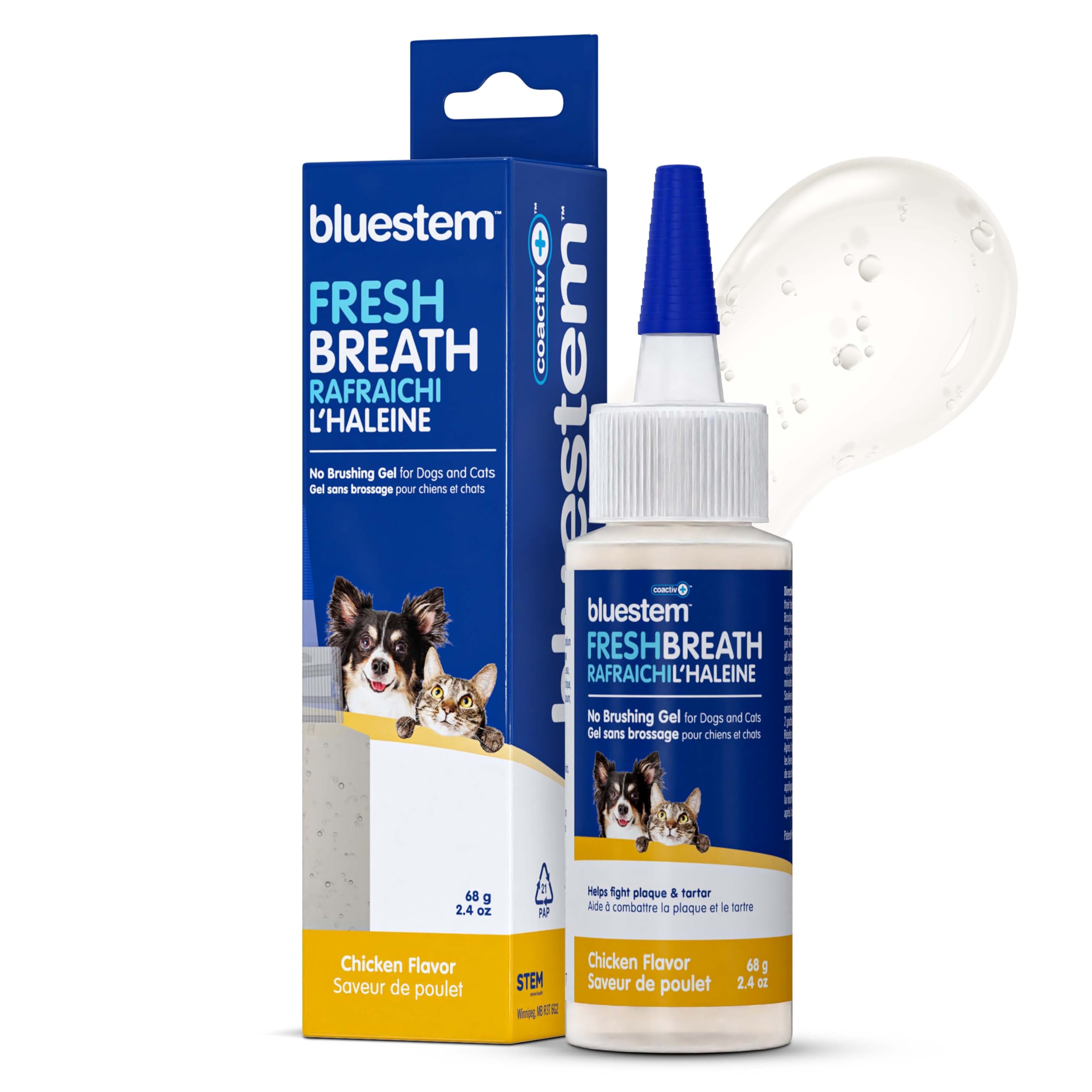 BluestemTM No Brush Dog Dental Gel - Fresh Breath Oral Care for Dogs, Fights Plaque & Tartar - Brushless Toothpaste for Easy Teeth Cleaning | Perfect for Daily Dental Hygiene & Anxious Pets