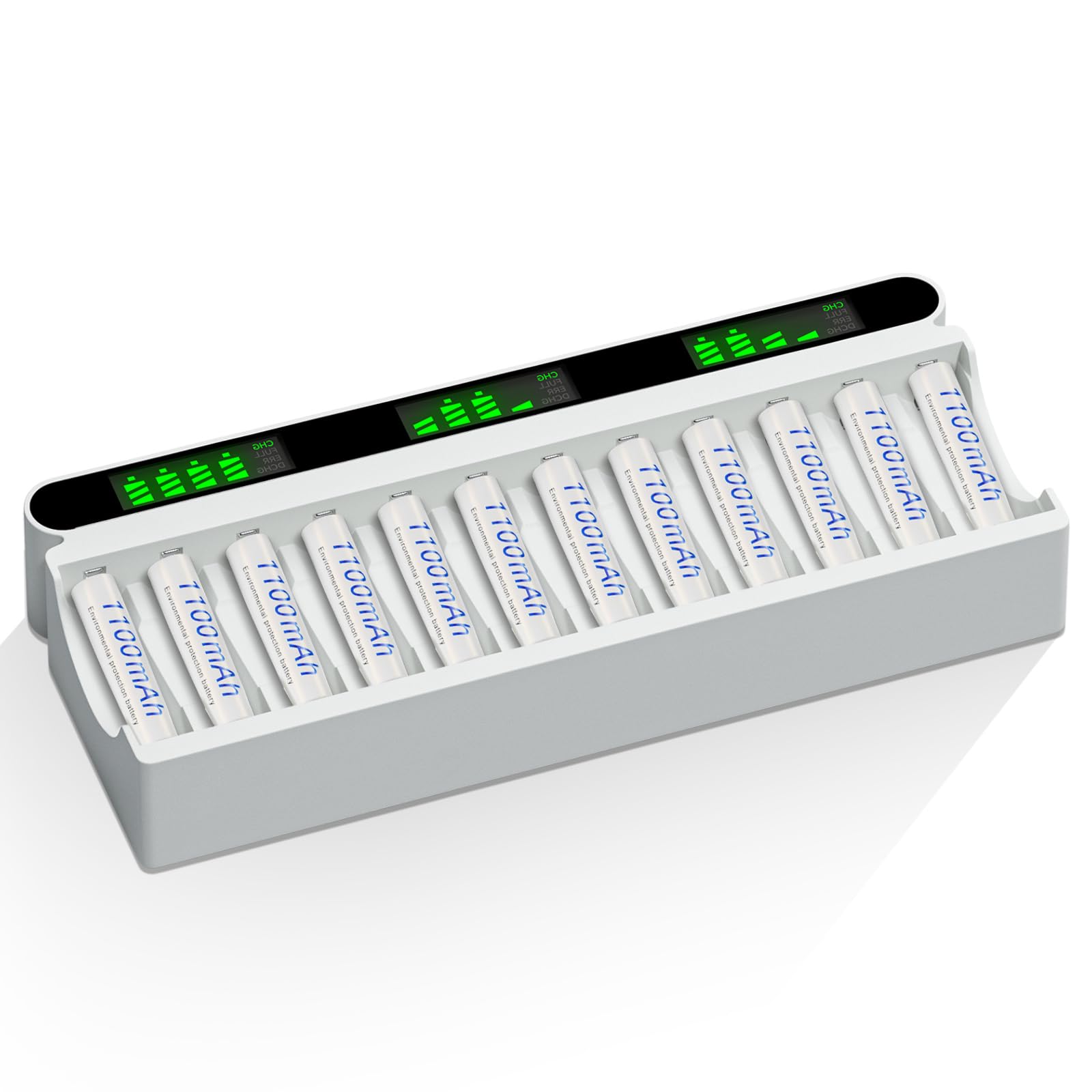 MSPALOCELL 12-Pack Rechargeable AAA Batteries with 12-Bay Charger - 1.2V 1100mAh NiMH AAA Batteries for Household & Business Devices - Perfect for Wireless Keyboards, Toys, Remote Controls & Smart Home Gadgets