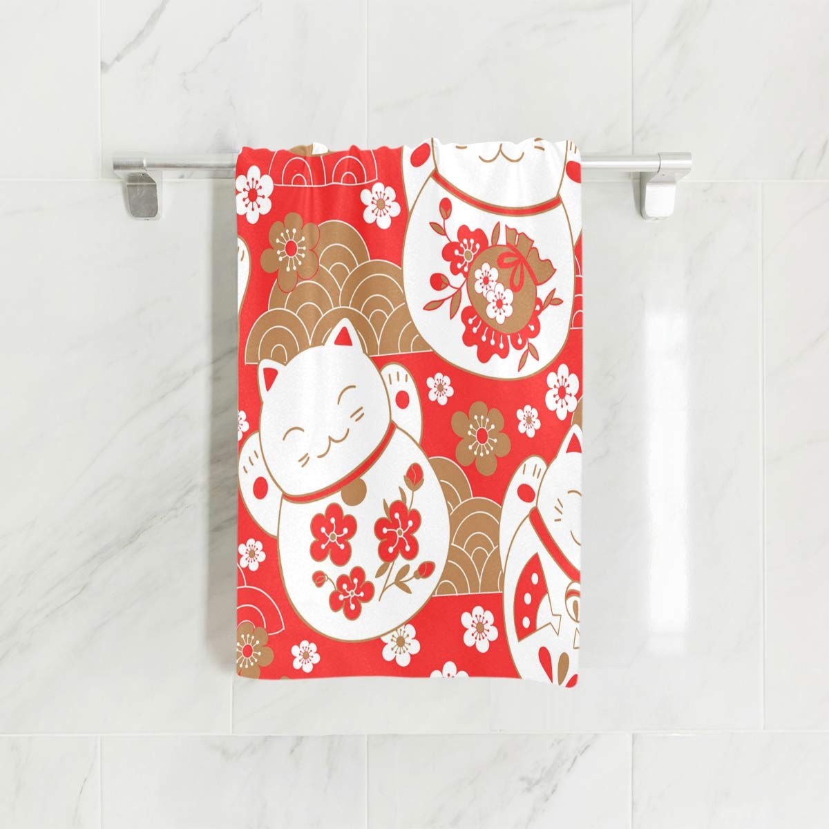 ALAZA Japanese Lucky Cat Hand Towel - Ultra Soft Wash Cloths for Bath, Spa & Gym (16