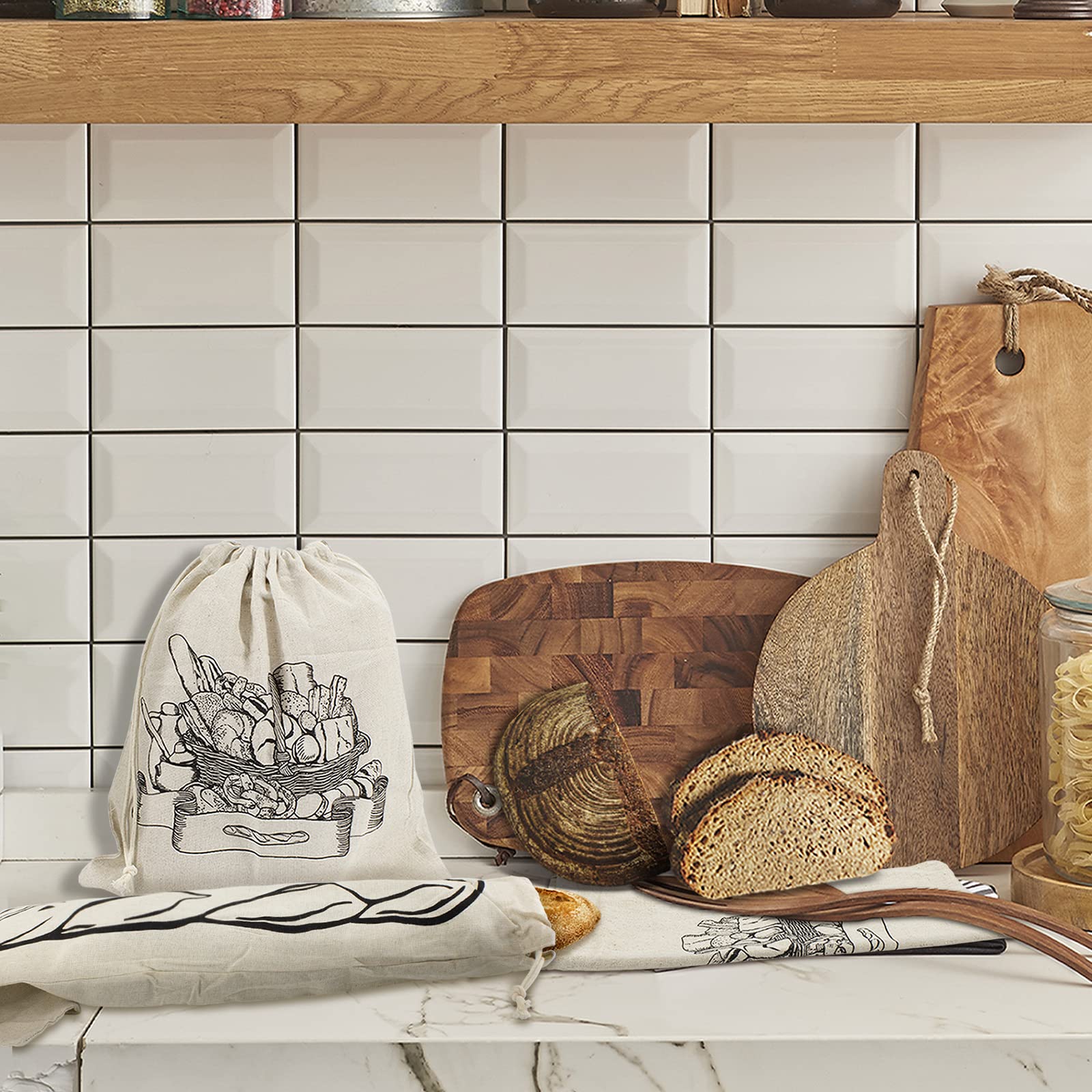 Organic Linen Bread Bags 3-Pack - Unbleached Natural Fabric Bread Storage Bags for Artisan & Homemade Loaves - Large & XL Reusable Drawstring Bread Bags for Fresh Bakery, Picnics & Eco-Friendly Kitchen Use