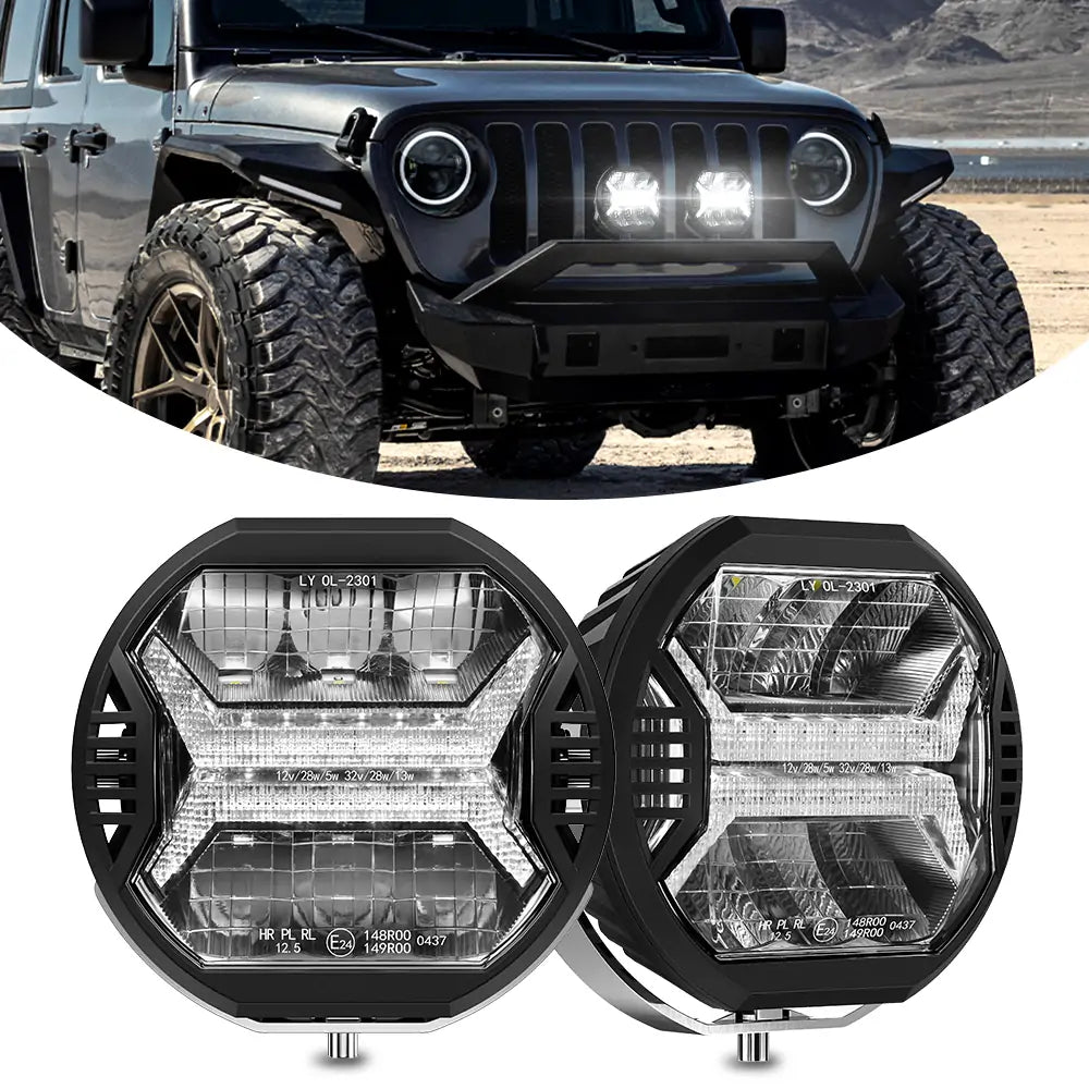 LOYO 5.75 Inch WindTunnel LED Driving Lights - 100W 6000LM Offroad Light Bar, Waterproof Work Light for Truck, Jeep, Pickup, ATV, UTV - Perfect for Night Driving, Off-Roading & Emergency Lighting
