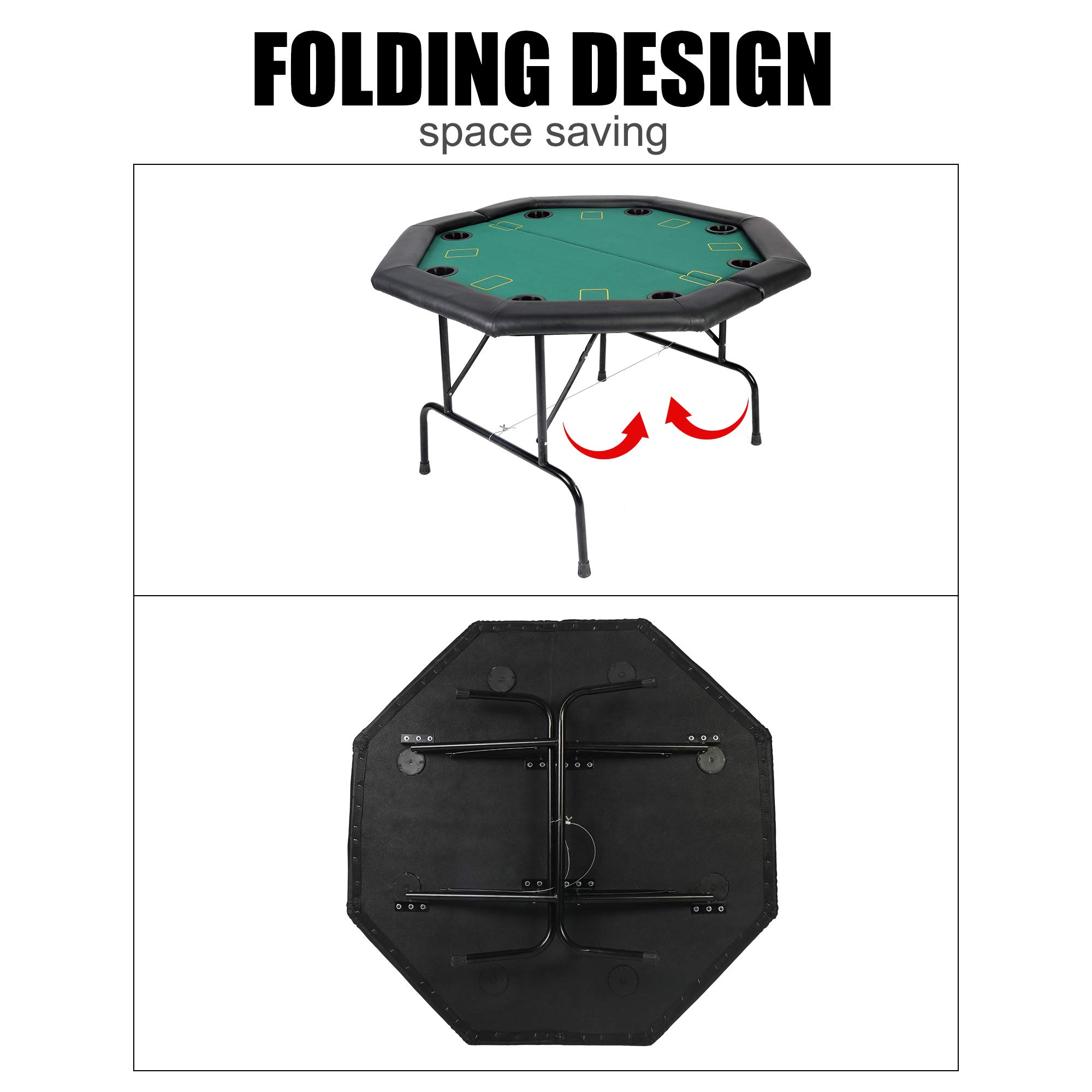 TRY & DO 8-Player Octagon Folding Poker Table with Legs & Cup Holders - Perfect for Blackjack, Texas Hold'em & Casino Games - Ideal for Home Game Nights, Poker Parties & Casino-Themed Events