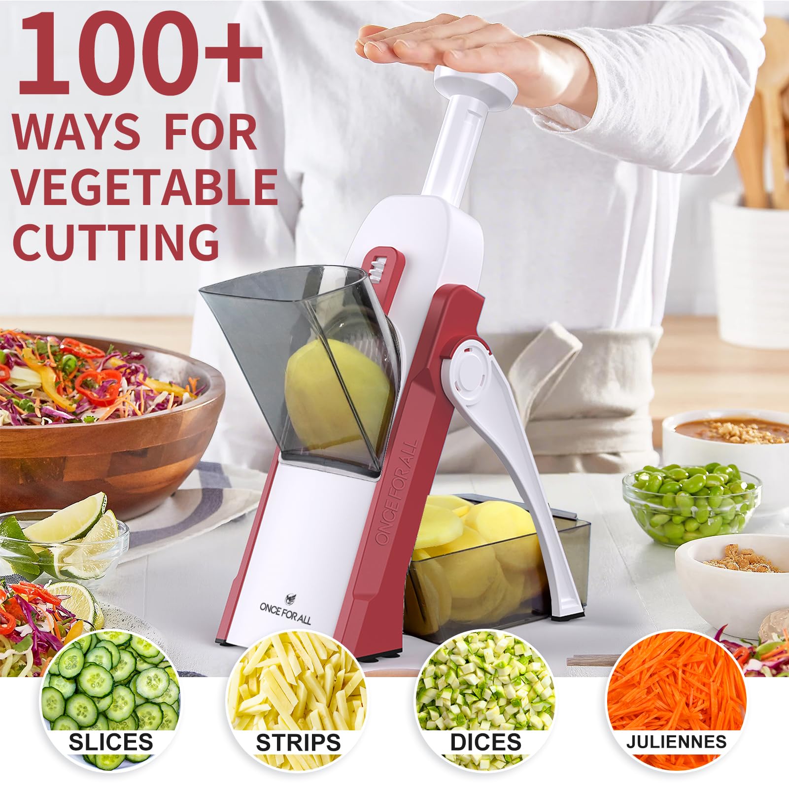 ONCE FOR ALL Mandoline Vegetable Slicer - Stainless Steel Manual Kitchen Slicer for Julienne, Cubes, Fries | Perfect for Potatoes, Carrots, Cucumbers & More | Ideal for Meal Prep, Salads & Healthy Cooking