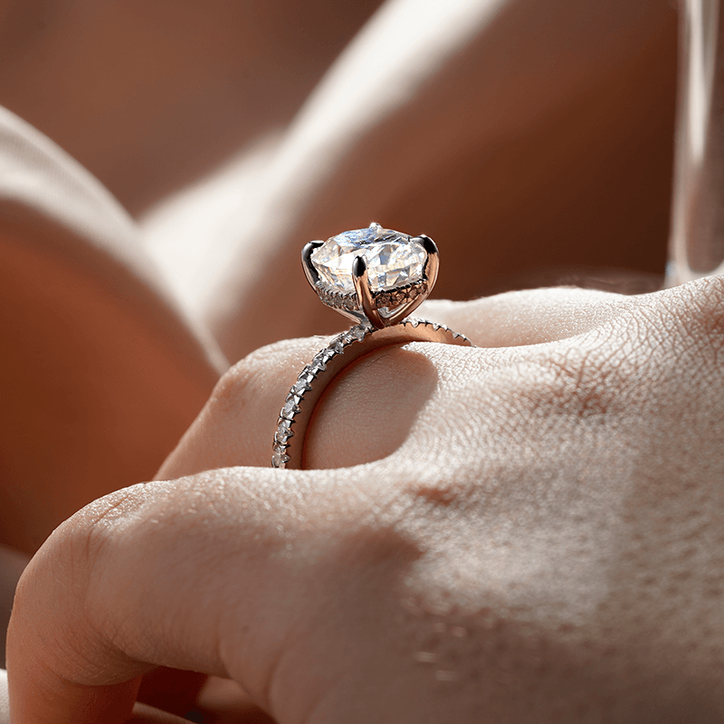 Exquisite Micropavé Oval Moissanite Engagement Ring with Hidden Halo - Perfect for Proposals, Anniversaries & Bridal Jewelry (14K White Gold)