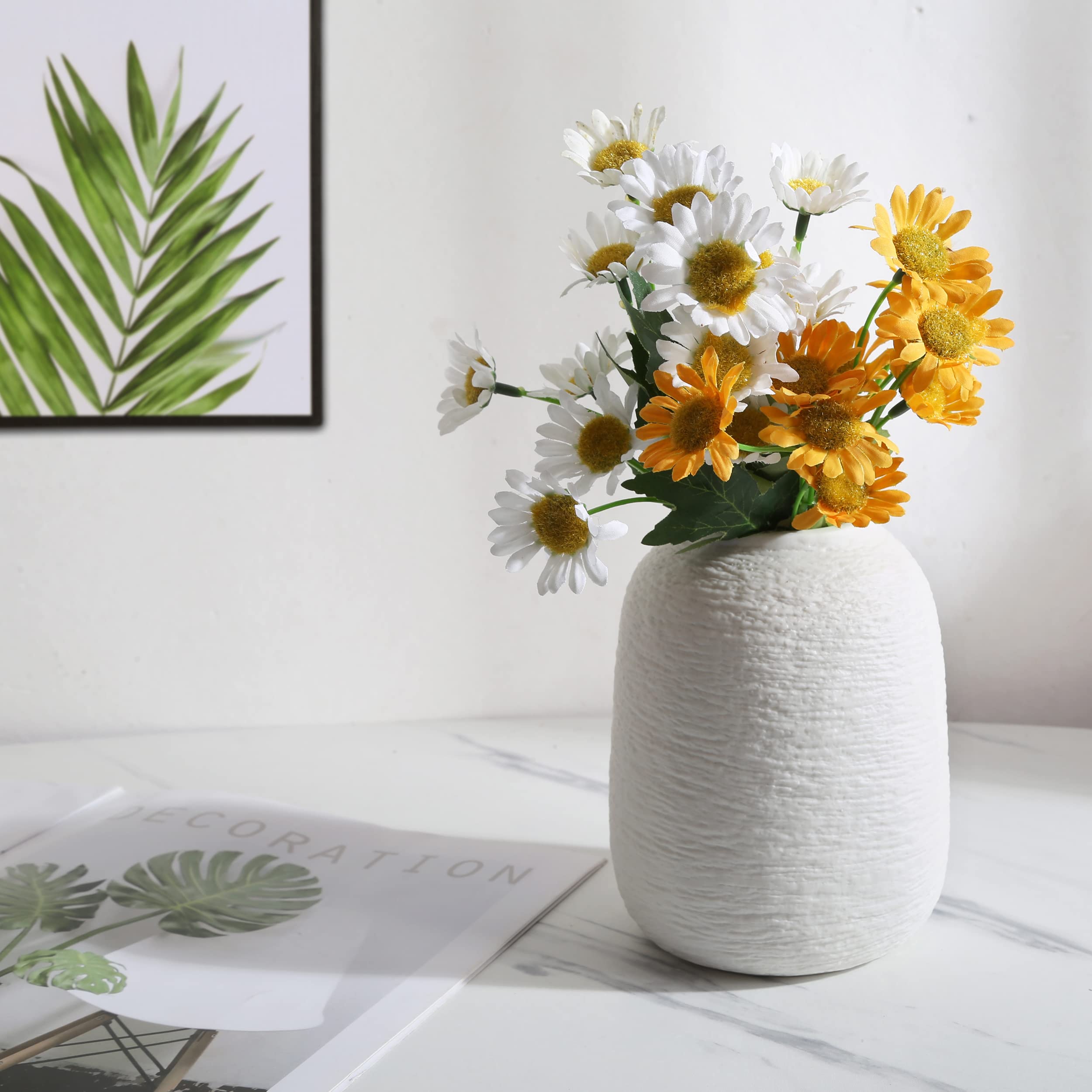 Minimalist White Ceramic Vase - 5.9 Inch Home Decor for Living Room, Bedroom & Office - Perfect for Christmas, Independence Day & Holiday Decorations (ZJ White)