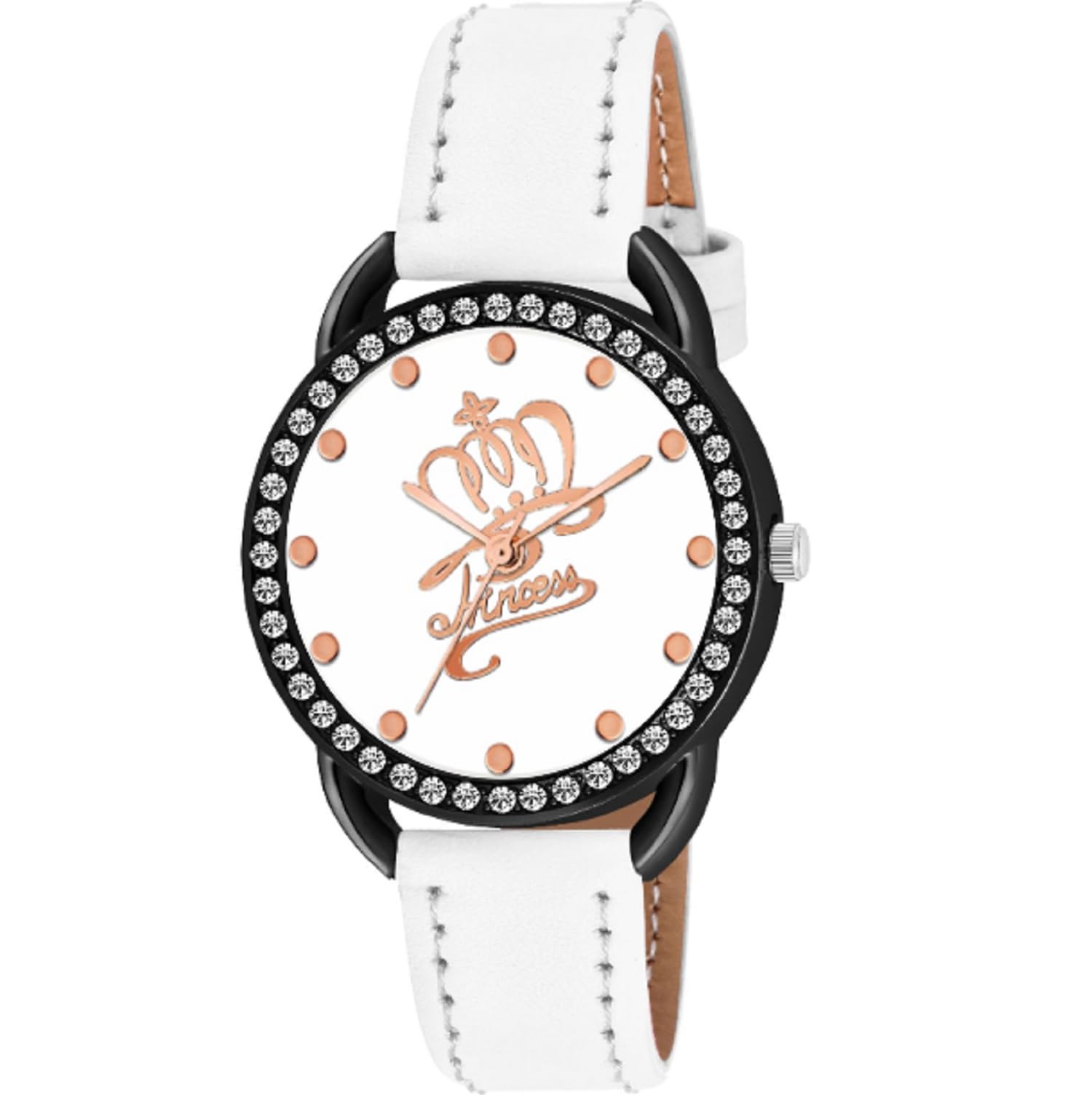 KIARVI GALLERY Princess White BDM Dial Leather Strap Analog Watch for Women & Girls - Elegant Pink Dress Watch for Formal Occasions, Parties & Everyday Wear