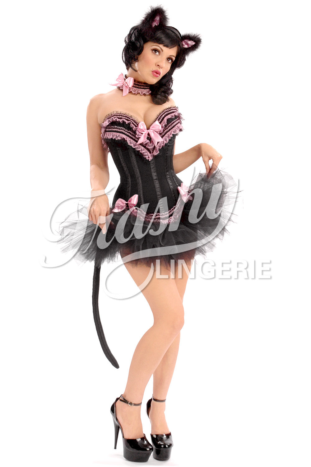 Black Cat Corset - Gothic Lace-Up Bustier for Women | Perfect for Halloween, Cosplay & Burlesque Outfits