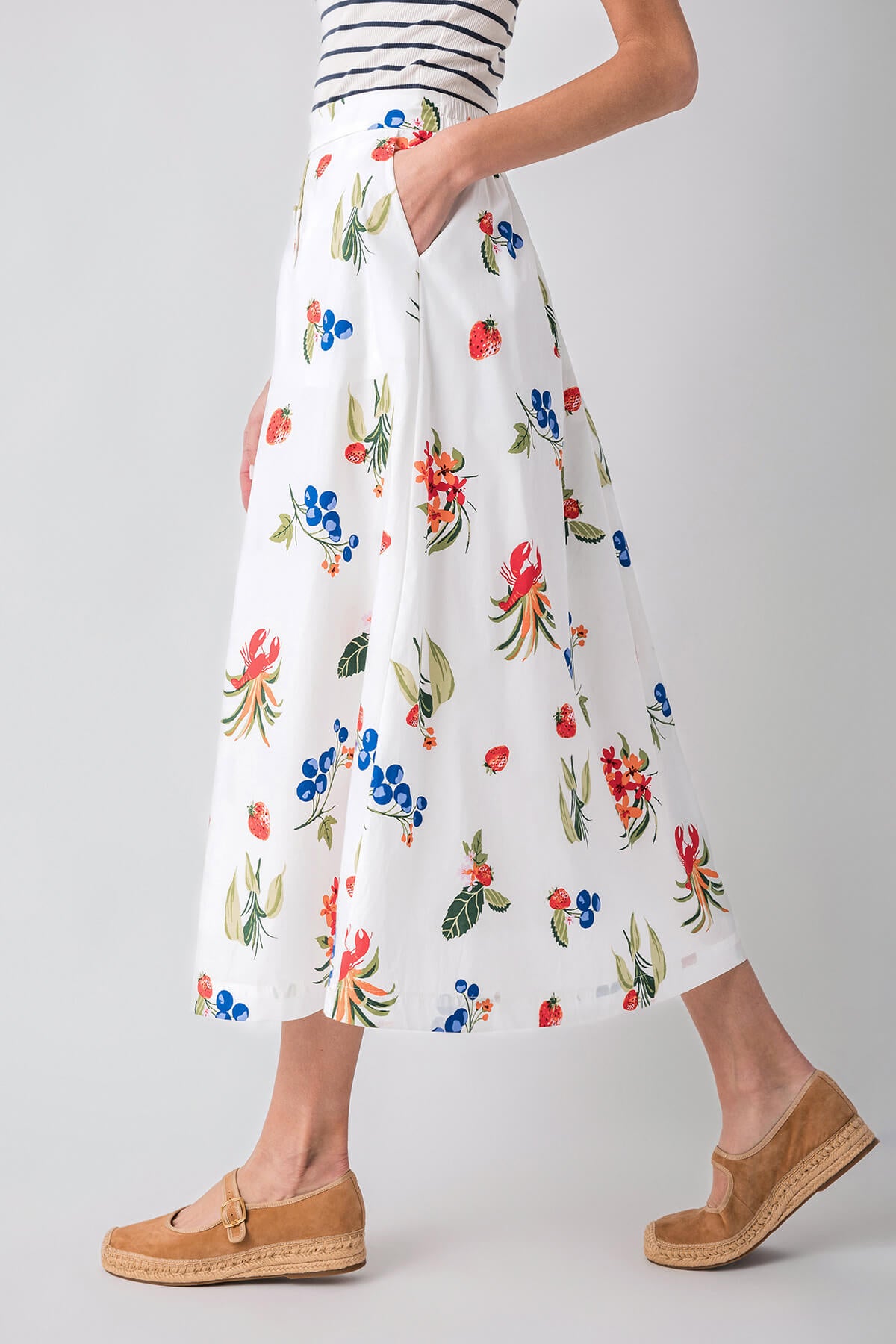 Stylish Skies Are Blue Printed Poplin Button Up Maxi Skirt for Women - Perfect for Summer Outfits, Beach Vacations & Boho Fashion