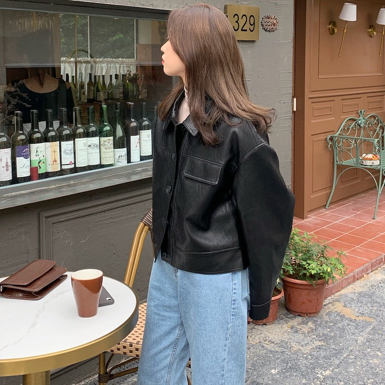 Stylish Women's Leather Motorcycle Jacket - Single Breasted Loose Fit Casual Long Sleeve Lapel Spring Jacket for Riding & Outdoor Fashion