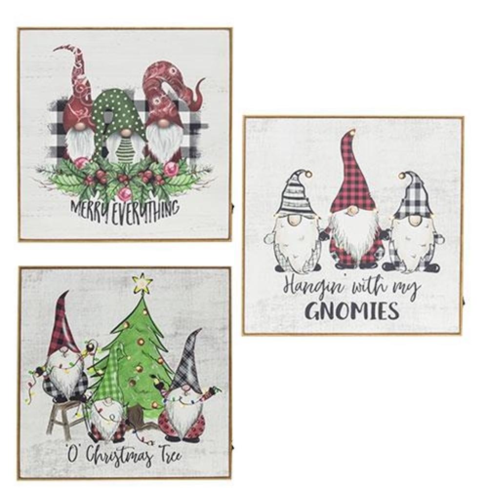LED Merry Everything Gnome Art - Set of 3 Assorted Holiday Decorations for Christmas, Home & Garden Decor, Party & Gift Giving