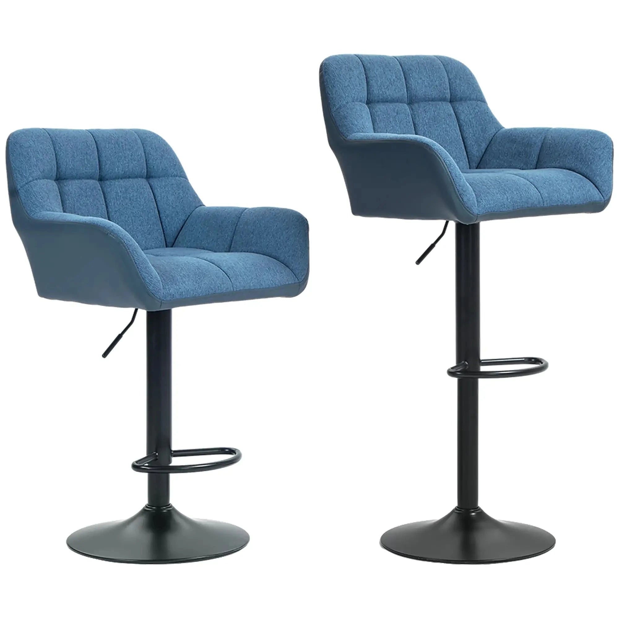 Swivel Adjustable Bar Stools (Set of 2) - Faux Leather & Linen Touch Fabric - 5 Color Options - Perfect for Kitchen Islands, Home Bars & Dining Areas