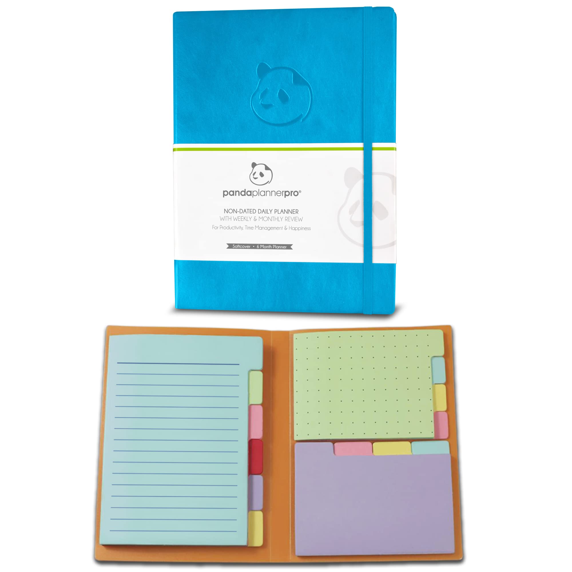 Cyan Pro Undated 6-Month Daily Planner with Spring Sticky Notes - Productivity Planner & Organizer for Work, School & Personal Goals | Panda Planner
