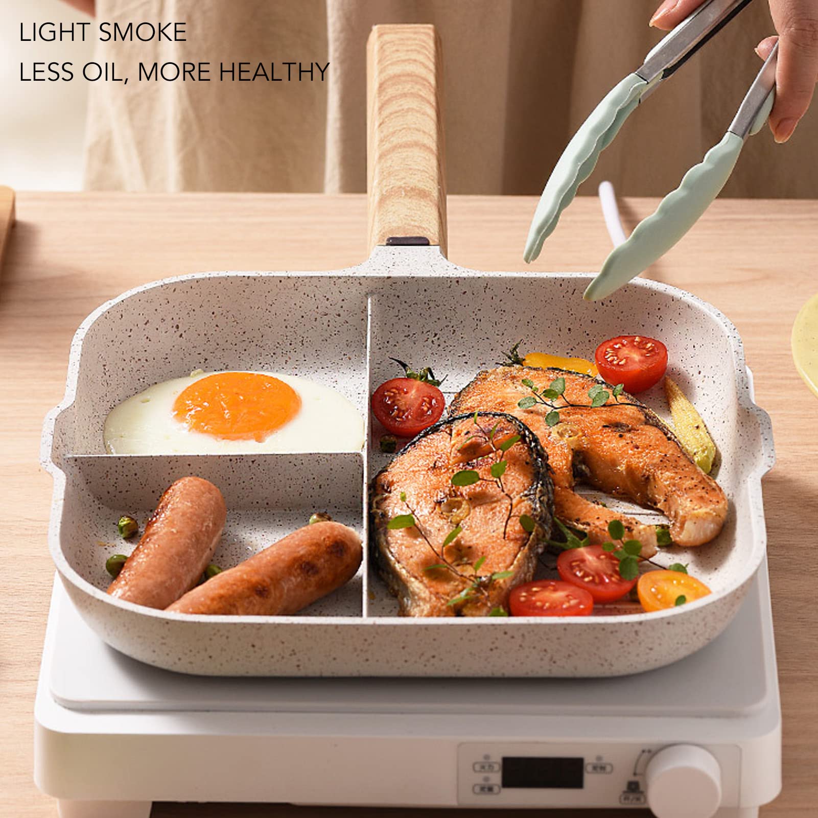 Nonstick 3-in-1 Divided Breakfast Pan - Egg, Bacon & Burger Skillet with 3 Compartments | Lightweight Multi-Functional Griddle for Perfect Pancakes, Omelets & Sandwiches | Ideal for Camping, RV Trips & Quick Breakfasts