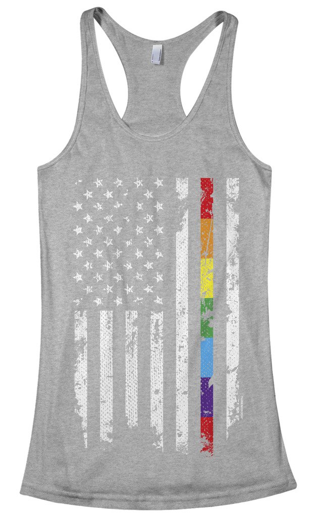 Threadrock Women's Rainbow Pride & American Flag Racerback Tank Top - LGBTQ+ Support, Patriotic Casual Wear for Summer, Festivals & Pride Events