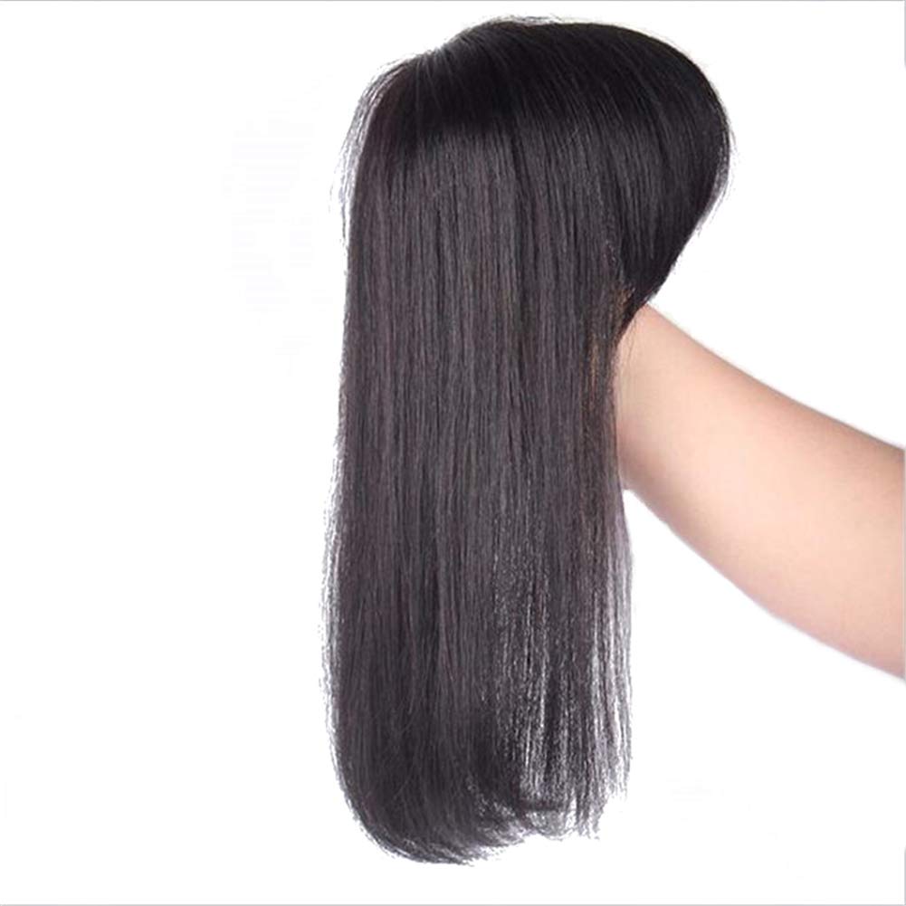 Clip-In Real Human Hair Topper with Bangs - Handmade Crown Hairpiece for Thinning Hair (8
