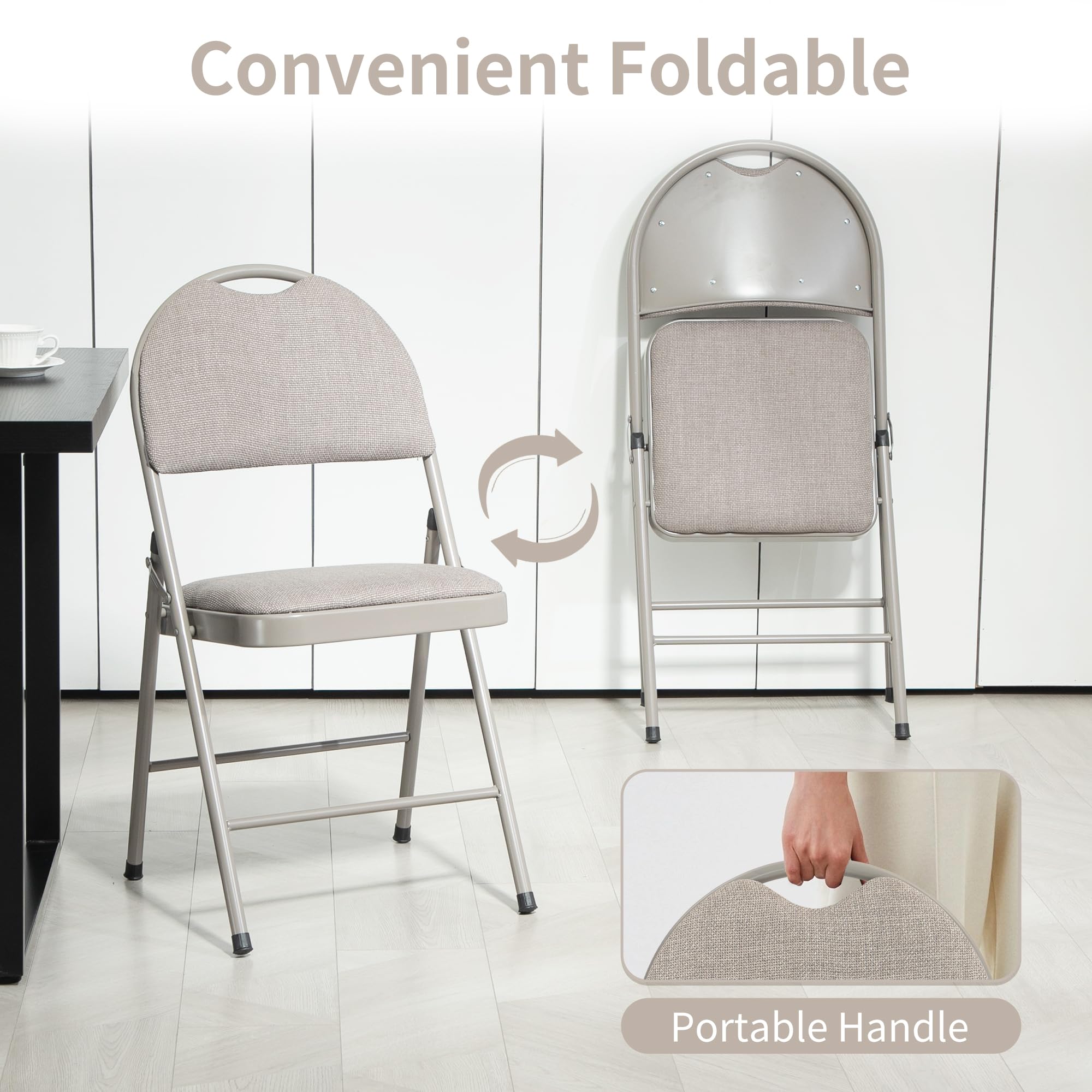 HOMEFUN 6-Pack Padded Folding Chairs with Cushion - Portable & Pre-Assembled Foldable Dining Chairs for Kitchen, Office, Wedding, Party - Comfortable Seating for Guests (Khaki) - Perfect for Indoor/Outdoor Events, Picnics & Home Gatherings