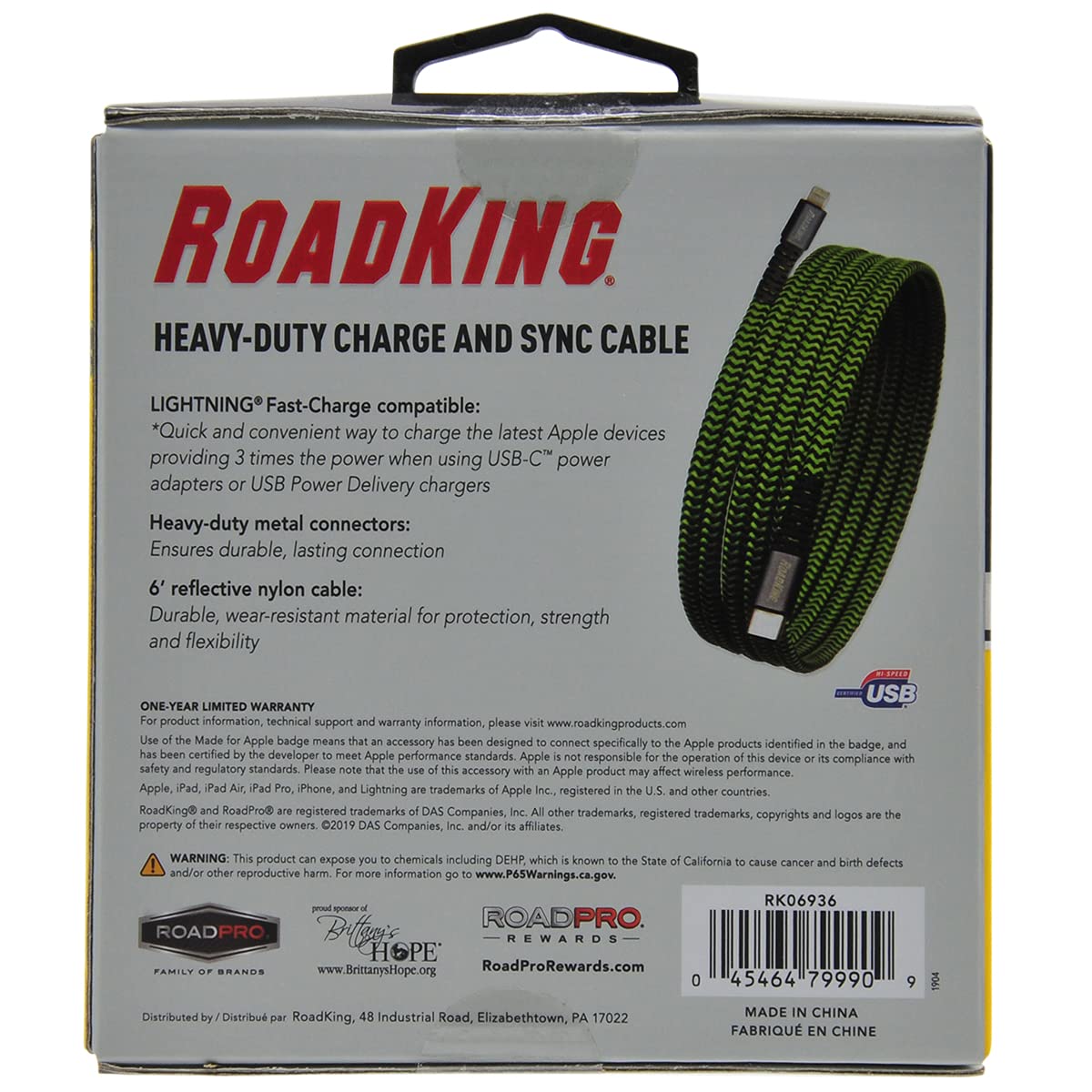 RoadKing RK06936 6ft Lightning to USB-C Fast Charging Cable - Green | Compatible with iPhone, iPad & MacBook | Perfect for Home, Office & Travel Charging