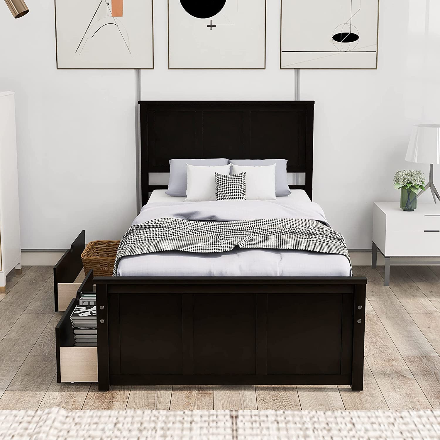 Harper & Bright Designs Twin Size Storage Bed Frame with Headboard - Solid Wood Platform Bed with 2 Drawers, Espresso Finish - Perfect for Kids Bedroom, Guest Room & Small Space Saving Solution