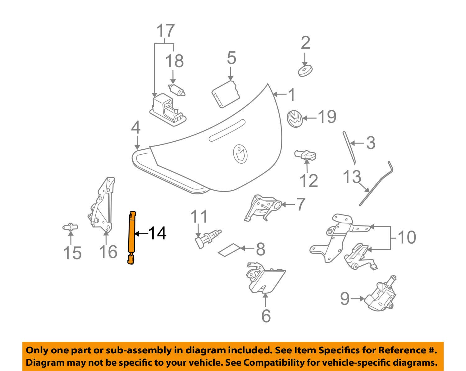 Volkswagen Deck Lid Lift Support - 1Y0-827-550F - Replacement Trunk Lift Strut for VW Models - Perfect for Smooth Trunk Opening and Closing