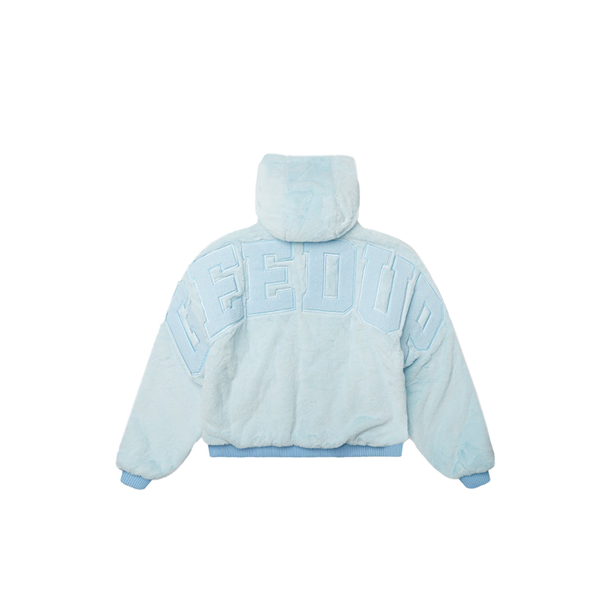 Geedup Handstyle Team Logo Light Blue Fur Jacket for Men & Women - Winter Fashion Outerwear for Streetwear & Urban Style (2024)