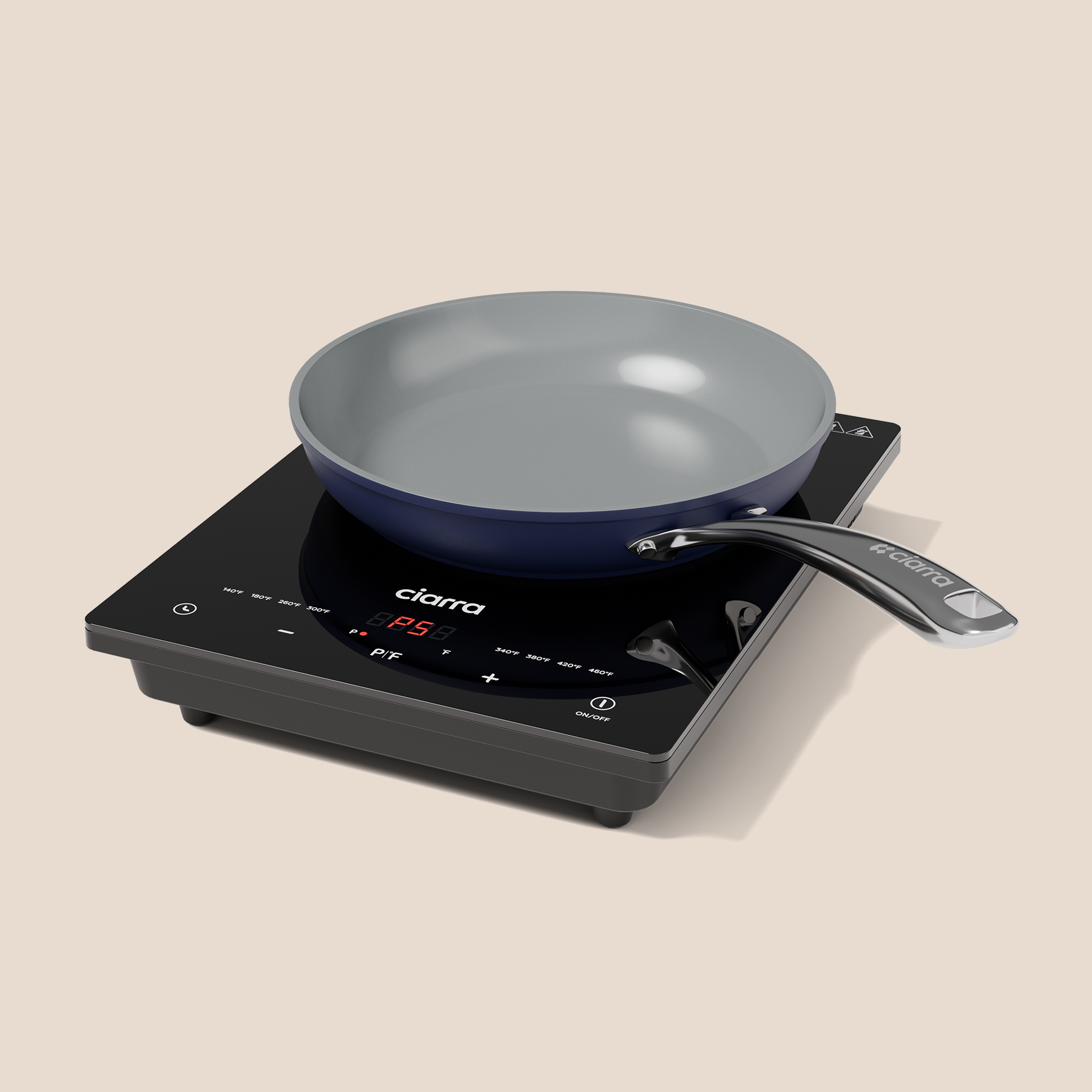 Ciarra 2-Piece Induction Cooktop & Non-Stick Fry Pan Set - Perfect for Home Kitchen, Camping & Small Spaces Cooking