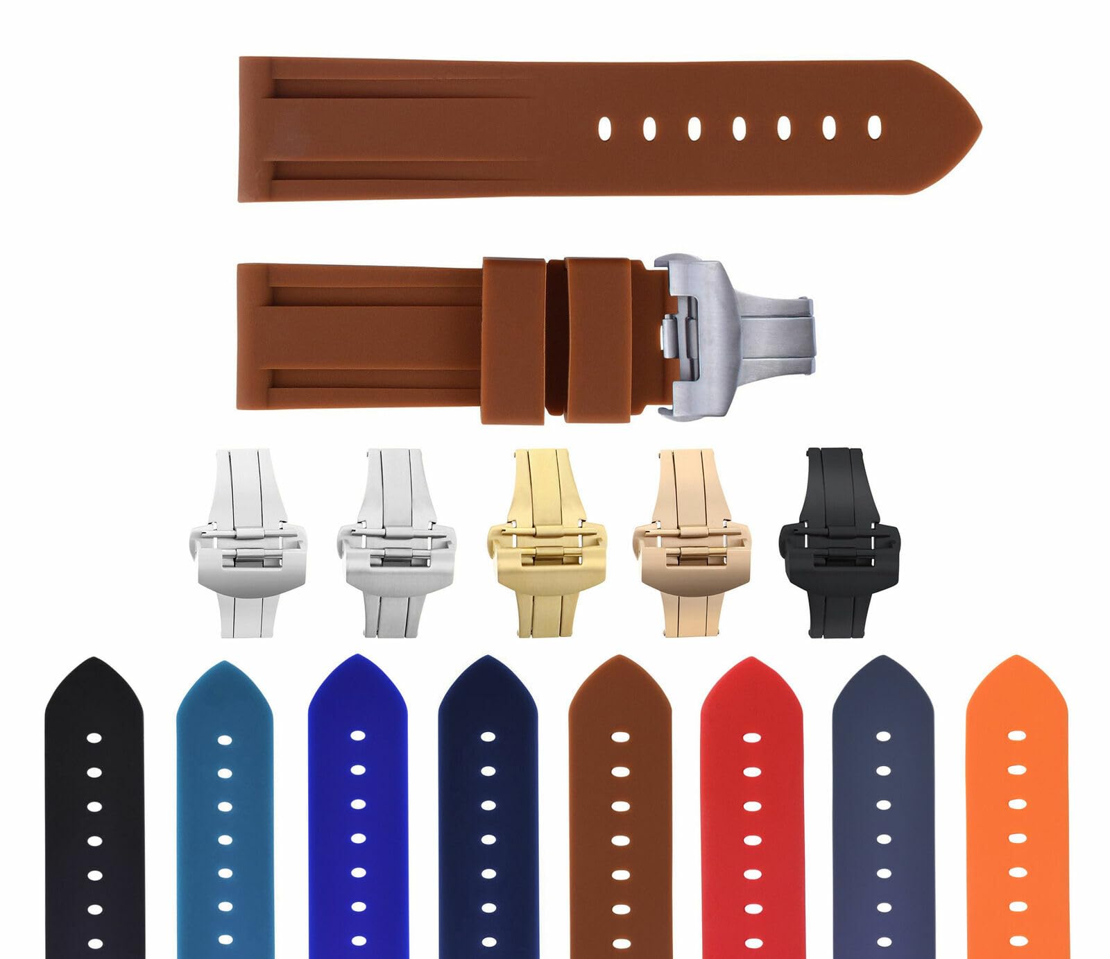22mm-24mm Rubber Diver Watch Band Strap with Deployment Clasp Buckle - Compatible with Panerai Watches - Durable Waterproof Replacement Strap for Diving, Swimming & Outdoor Activities