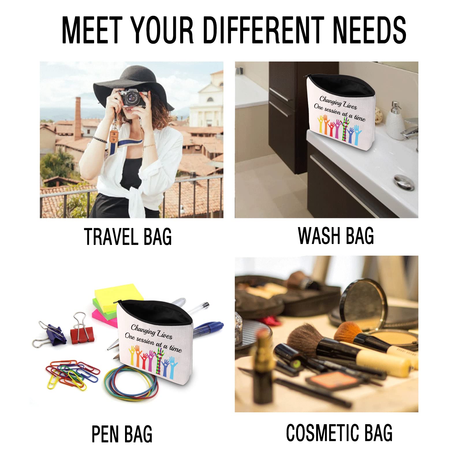 ABA Therapist Gift Makeup Bag - Inspirational 'Changing Lives One Session at a Time' Cosmetic Pouch for ABA Therapy Professionals | Perfect for Work, Travel & Daily Essentials